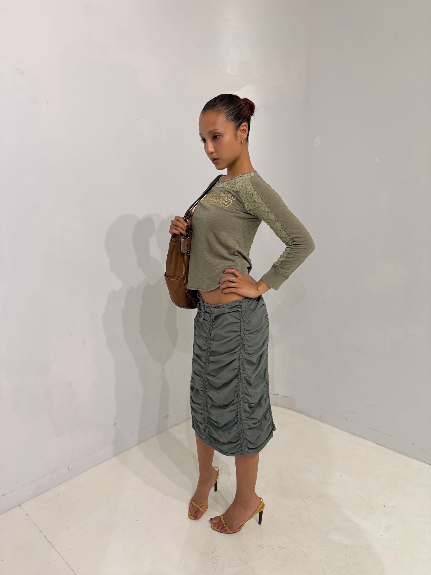 khaki gather skirt