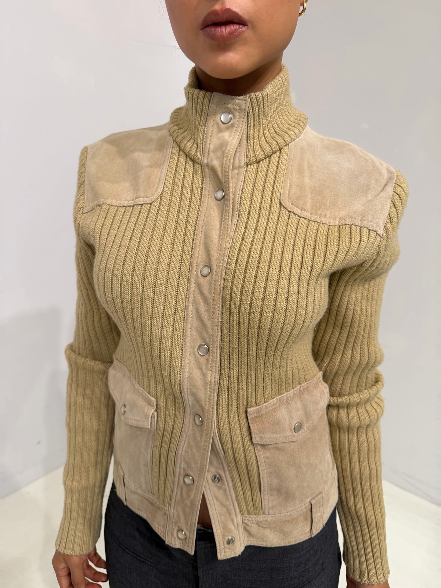 ivory knitted button-up jacket