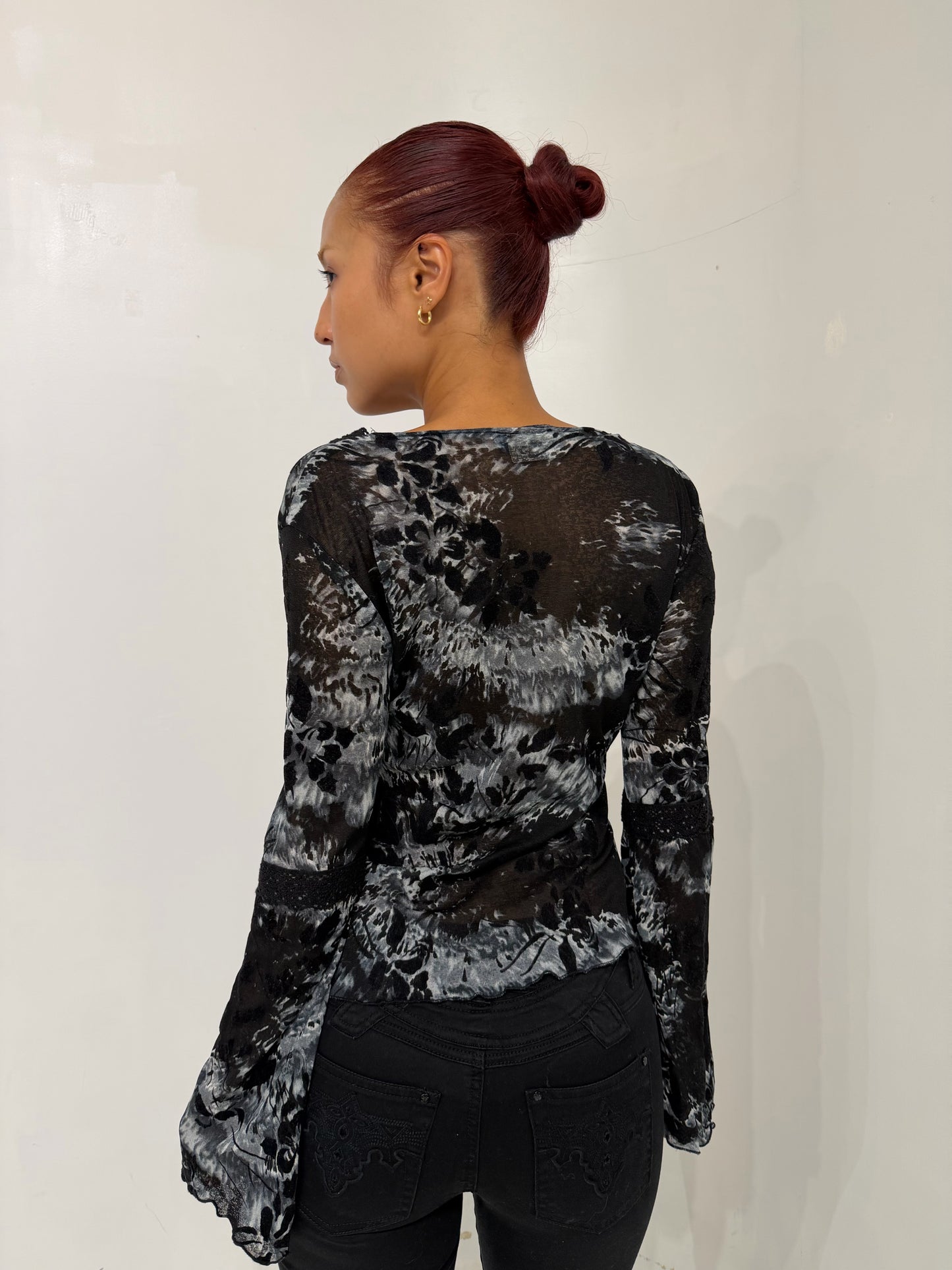 blackgray sheer long sleeve top
