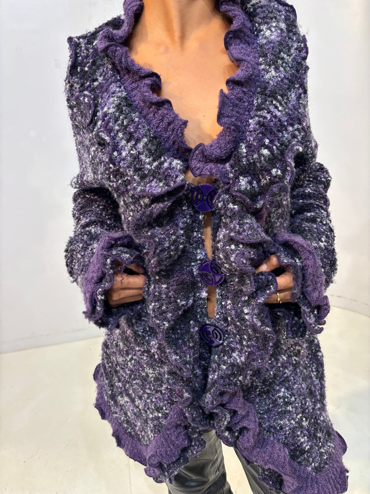 frilled melange knit cardigan(purple)