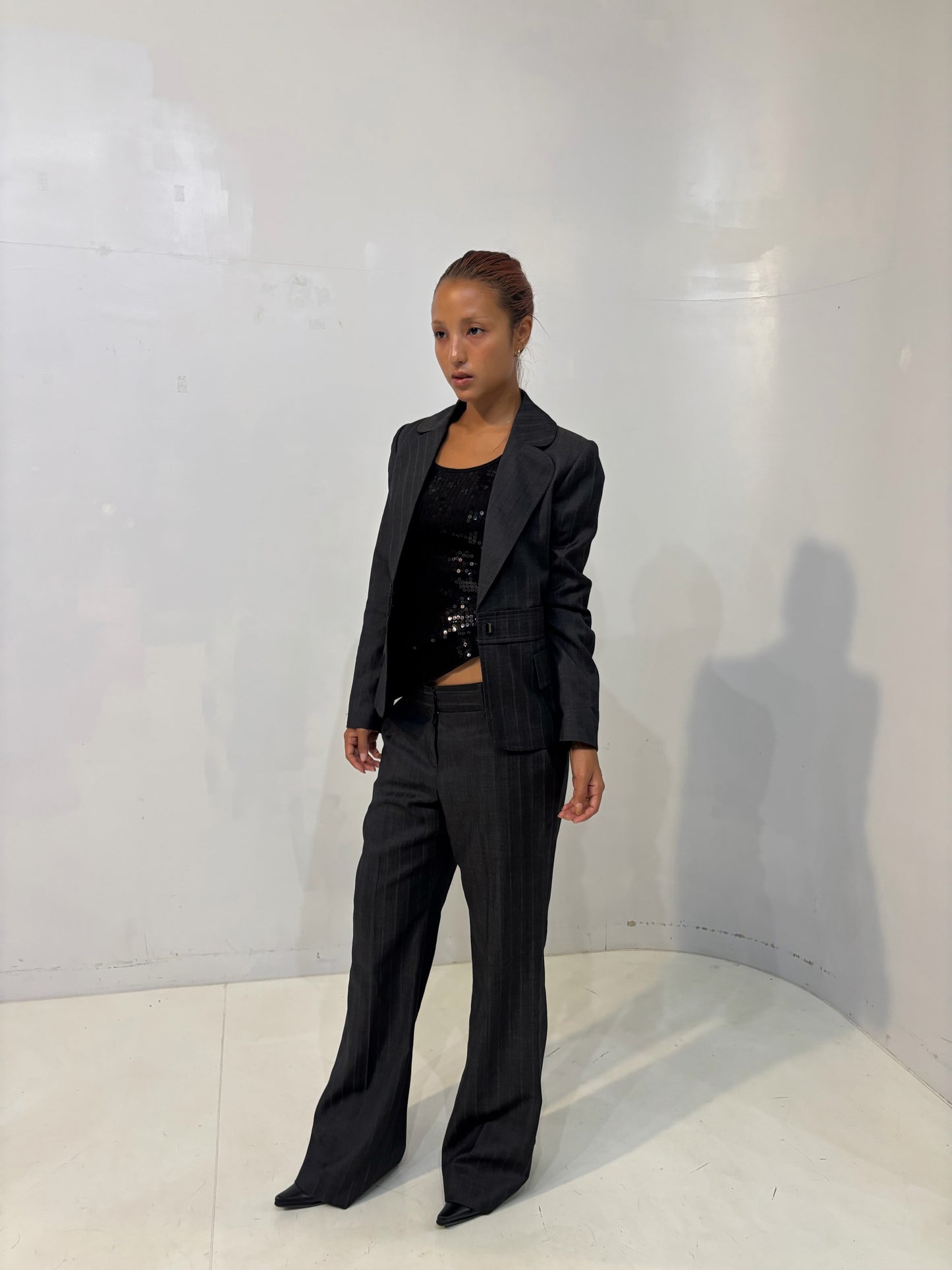 gray striped tailored trousers