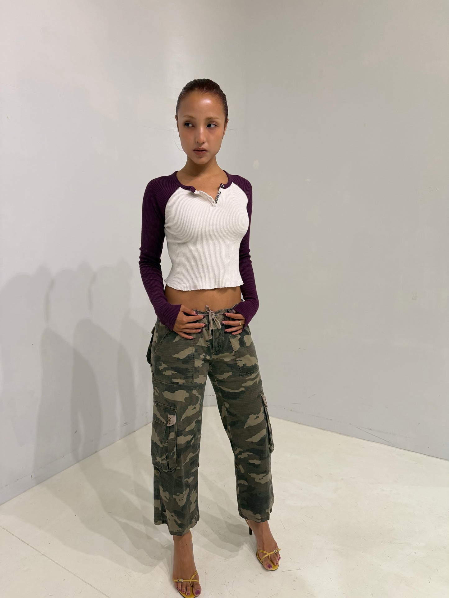 cropped tight long sleeve top