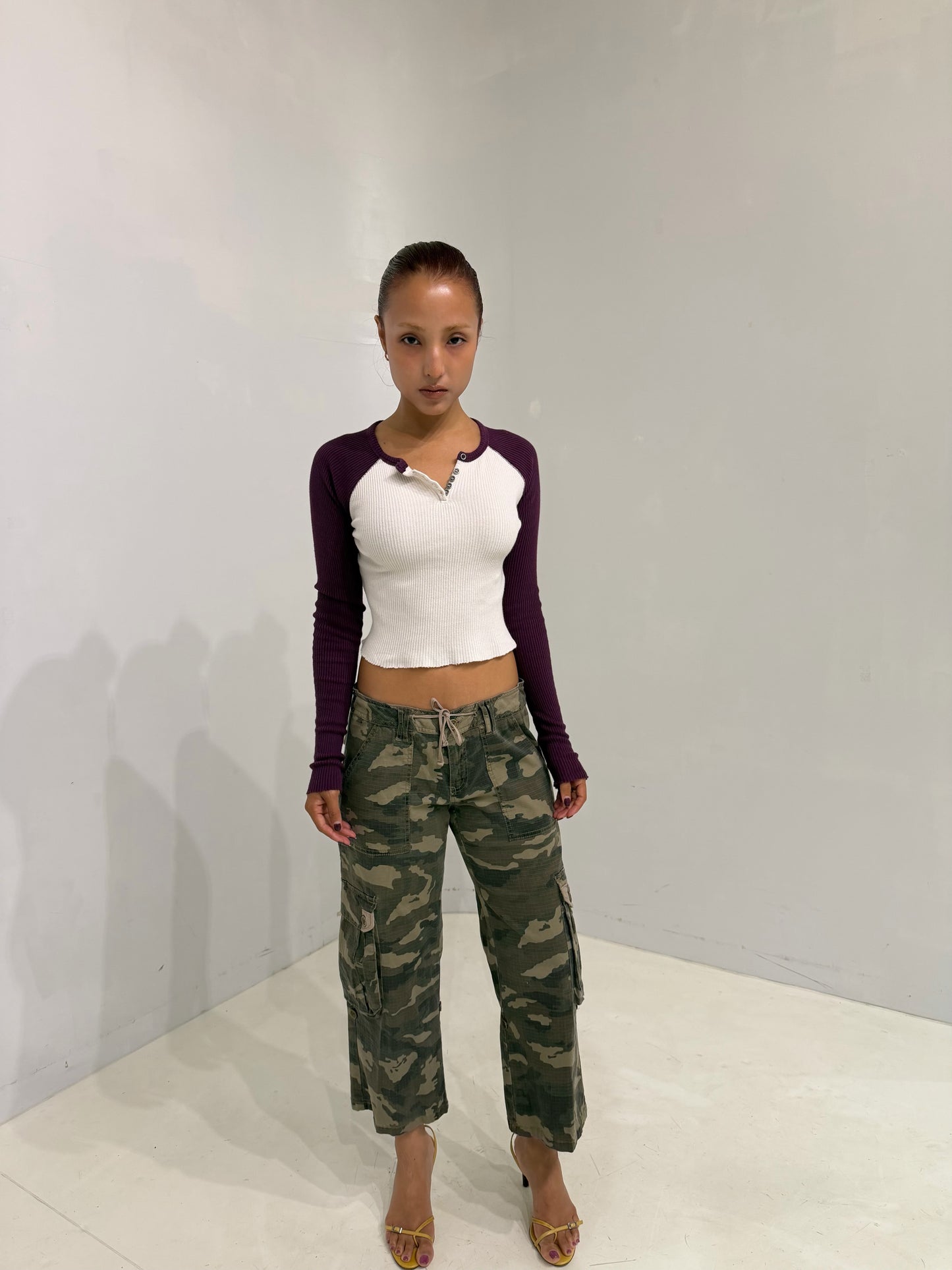 cropped tight long sleeve top