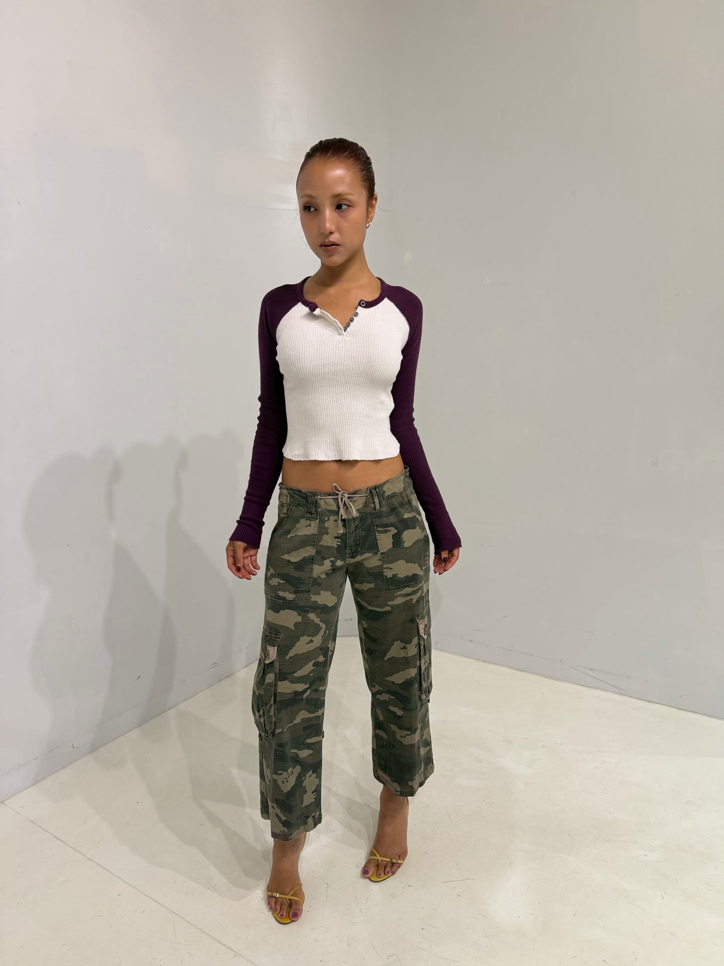 cropped tight long sleeve top