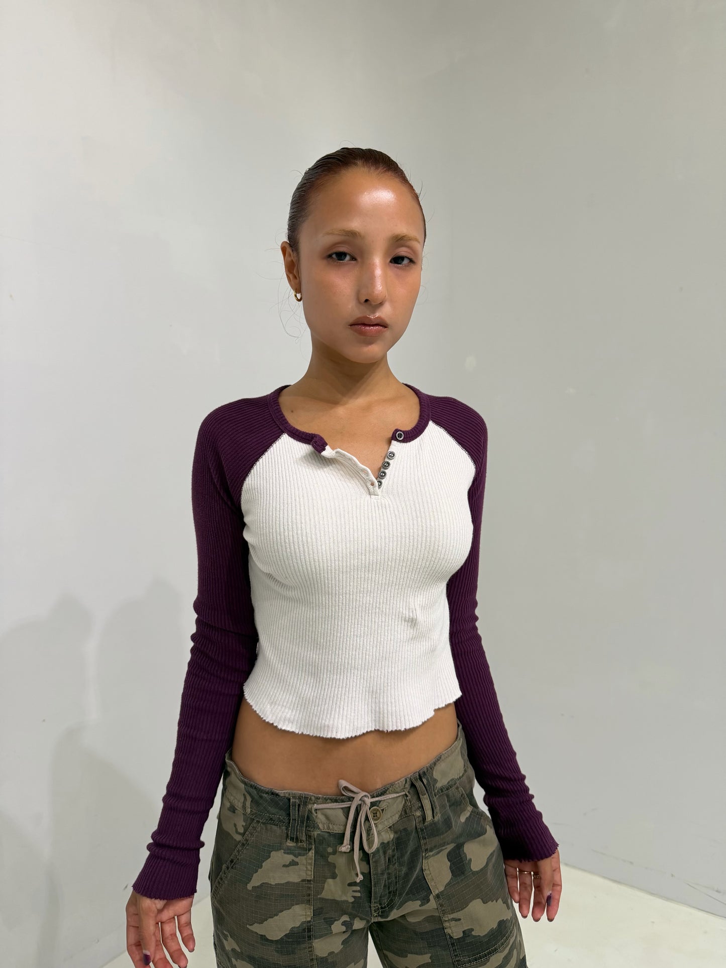 cropped tight long sleeve top