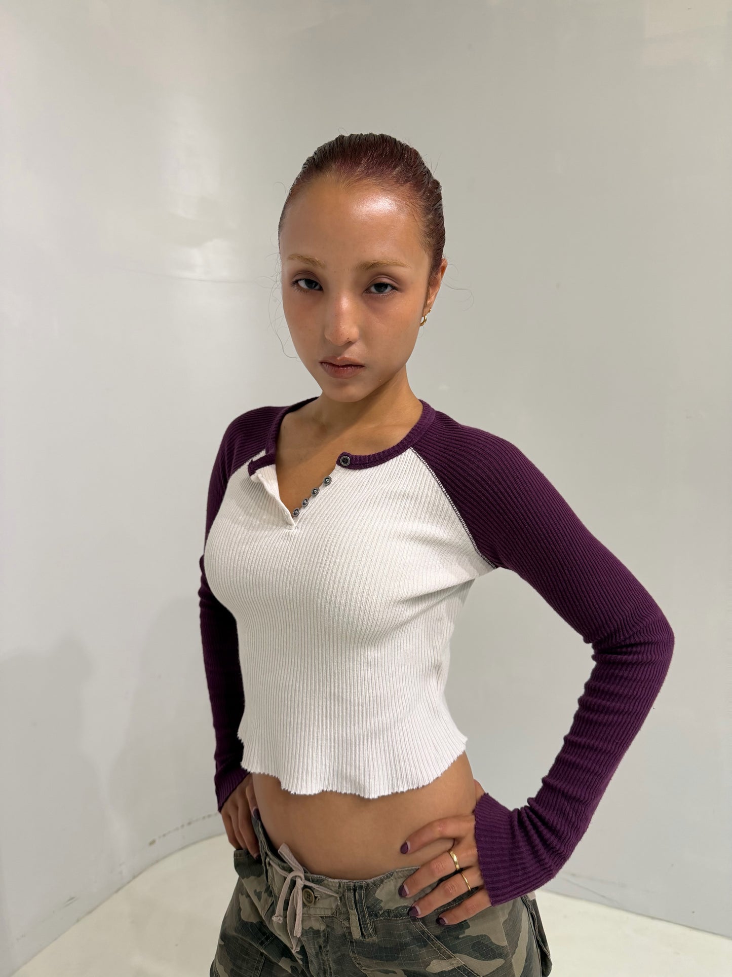 cropped tight long sleeve top