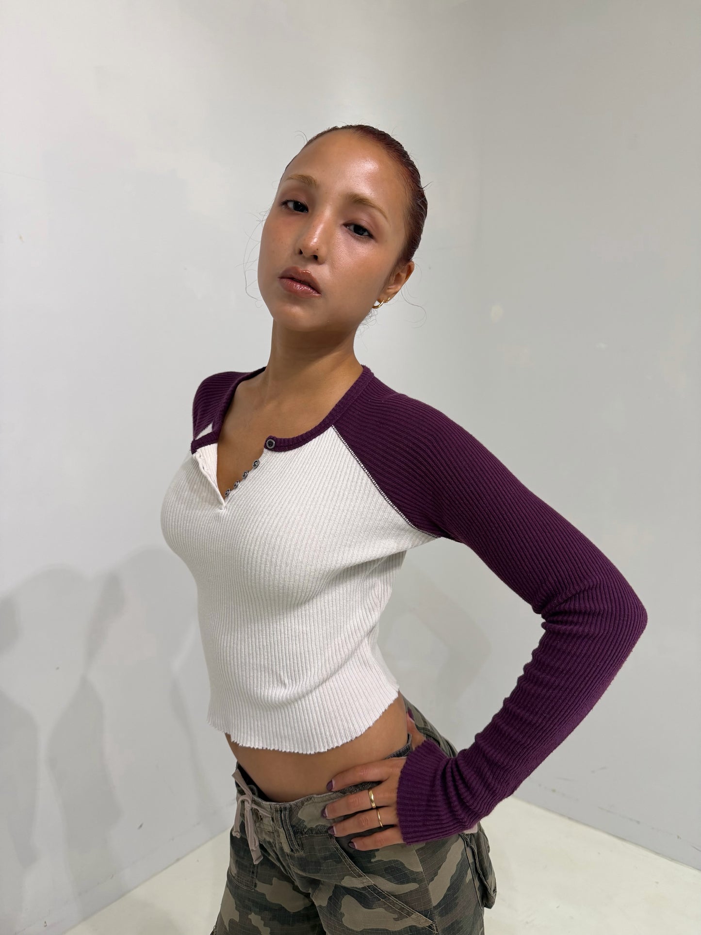 cropped tight long sleeve top