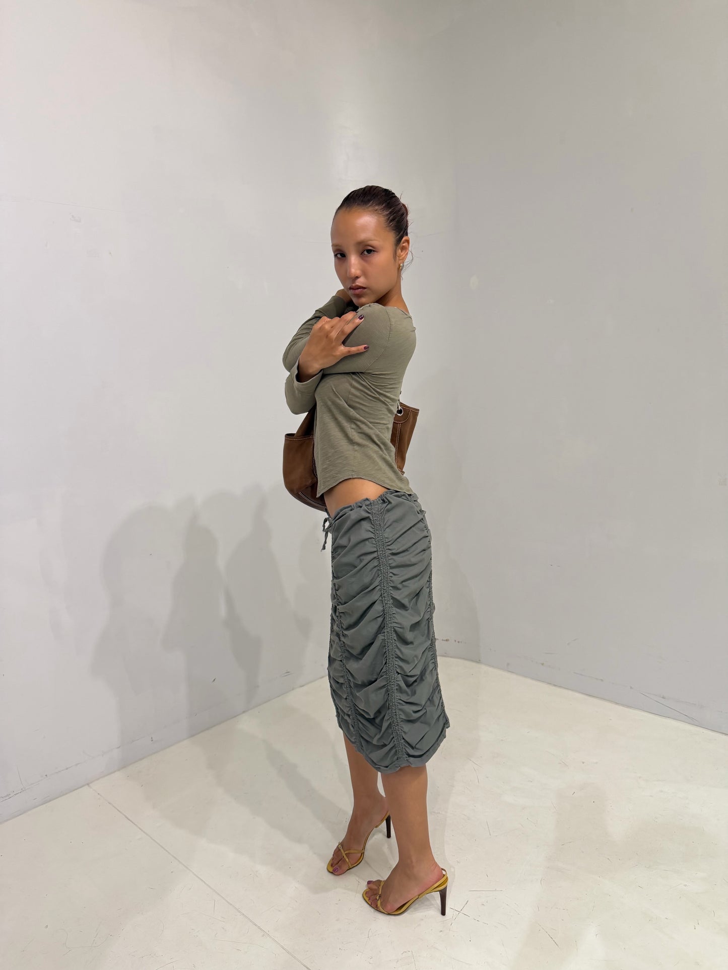 khaki gather skirt