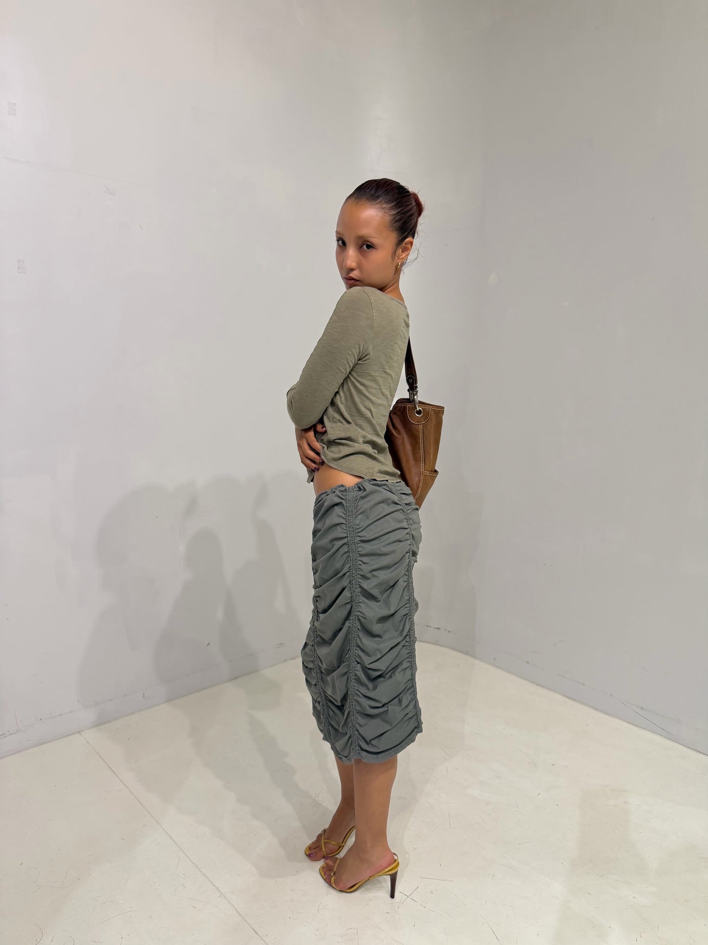 khaki gather skirt
