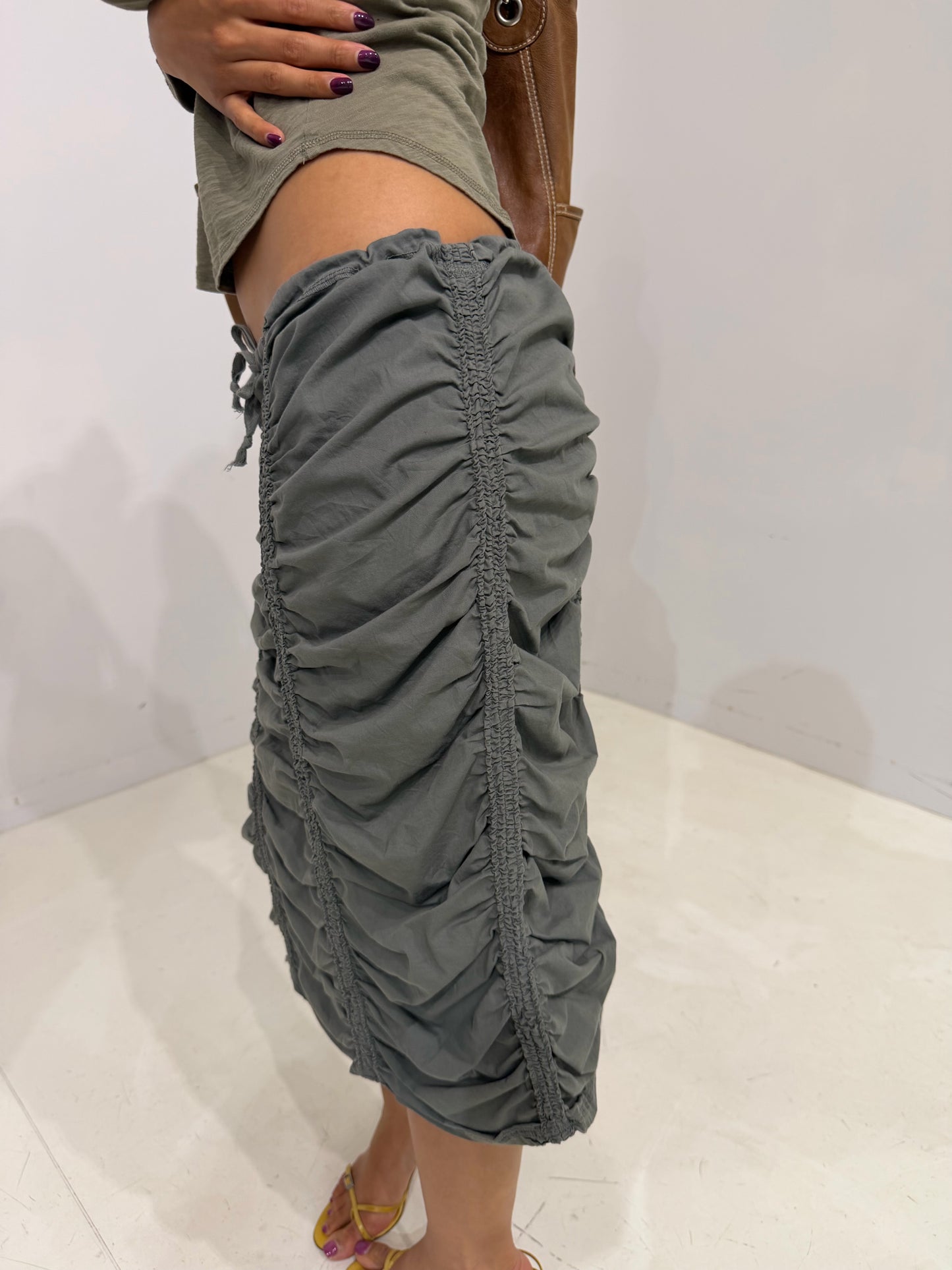 khaki gather skirt