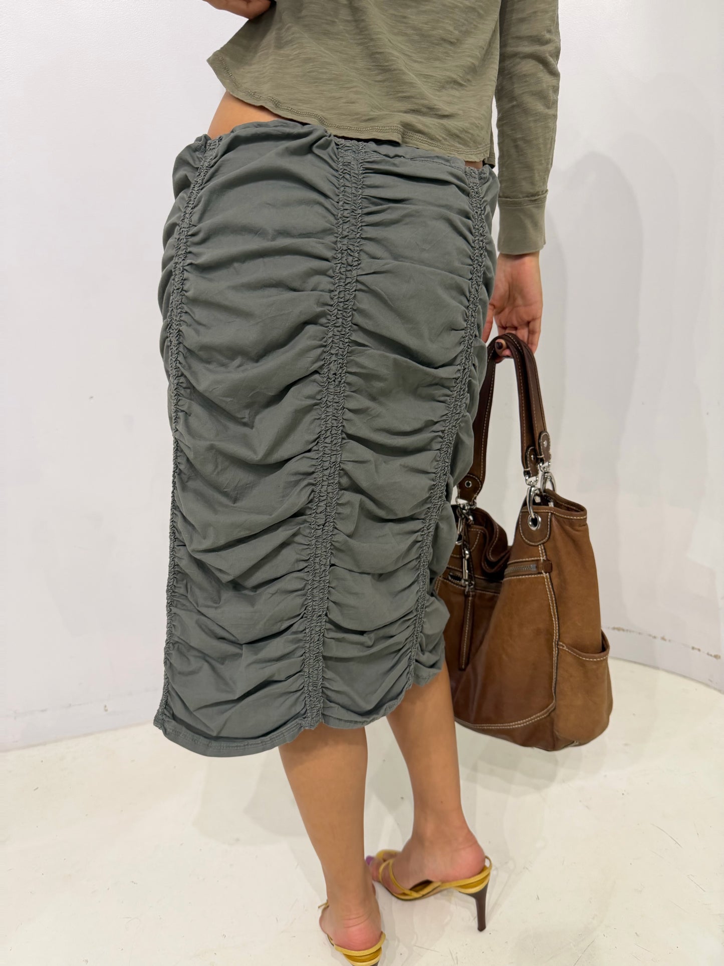 khaki gather skirt