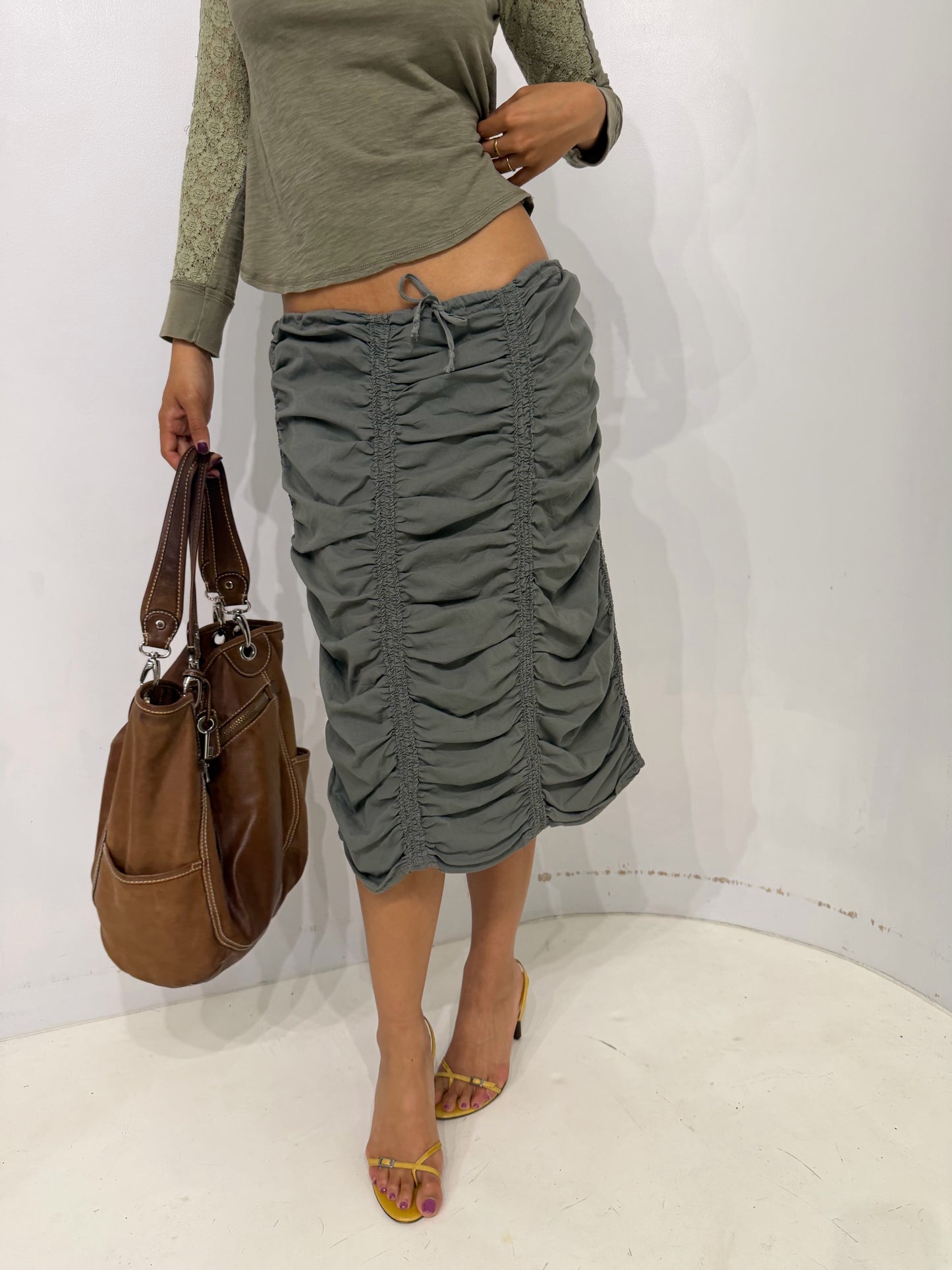 khaki gather skirt