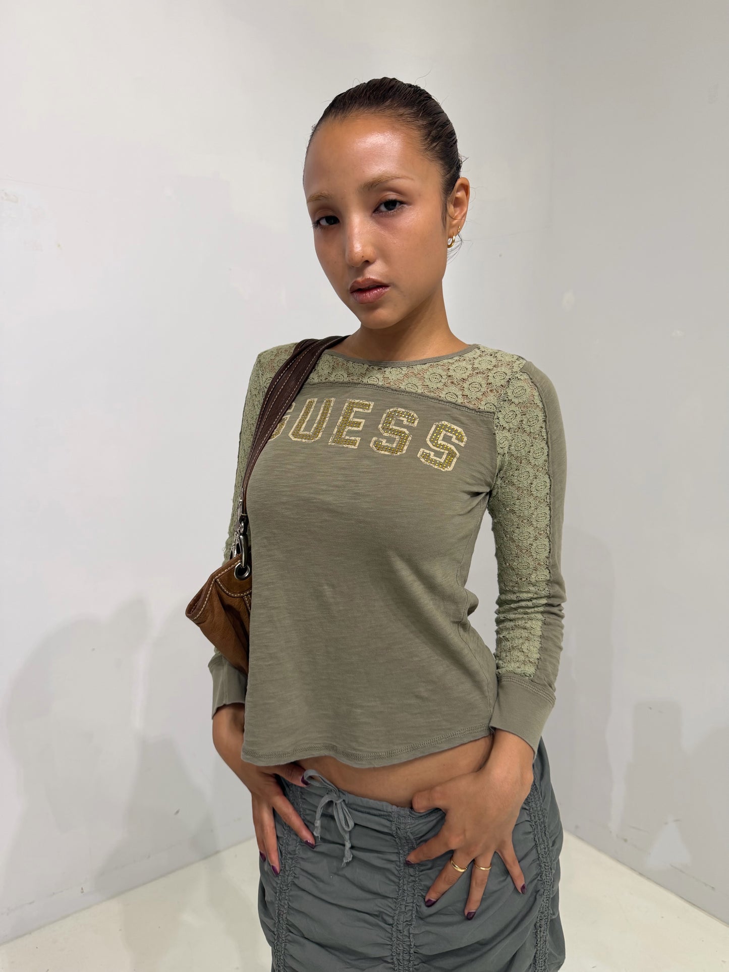 GUESS khaki long sleeves T-shirt