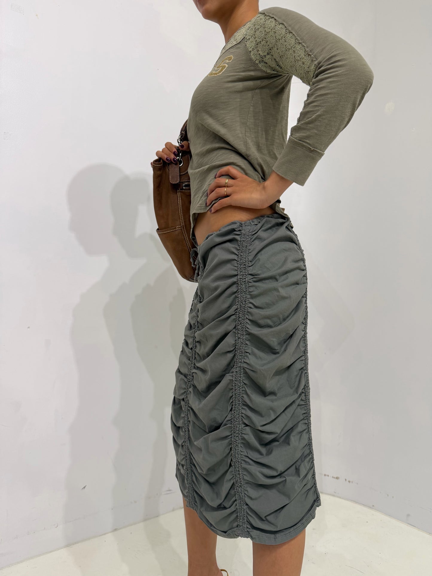 khaki gather skirt