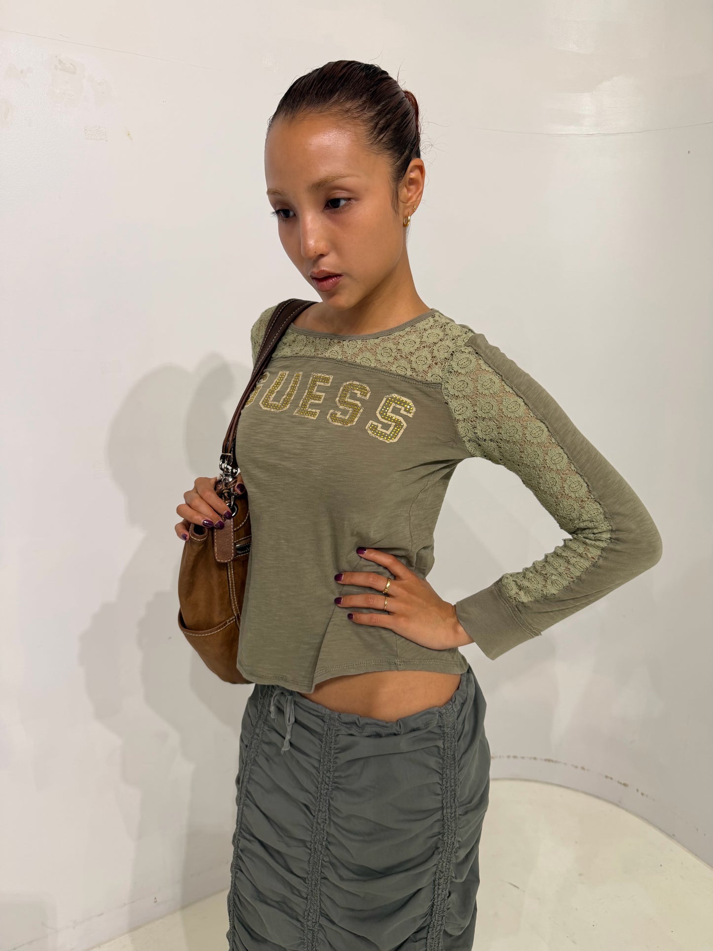 GUESS khaki long sleeves T-shirt