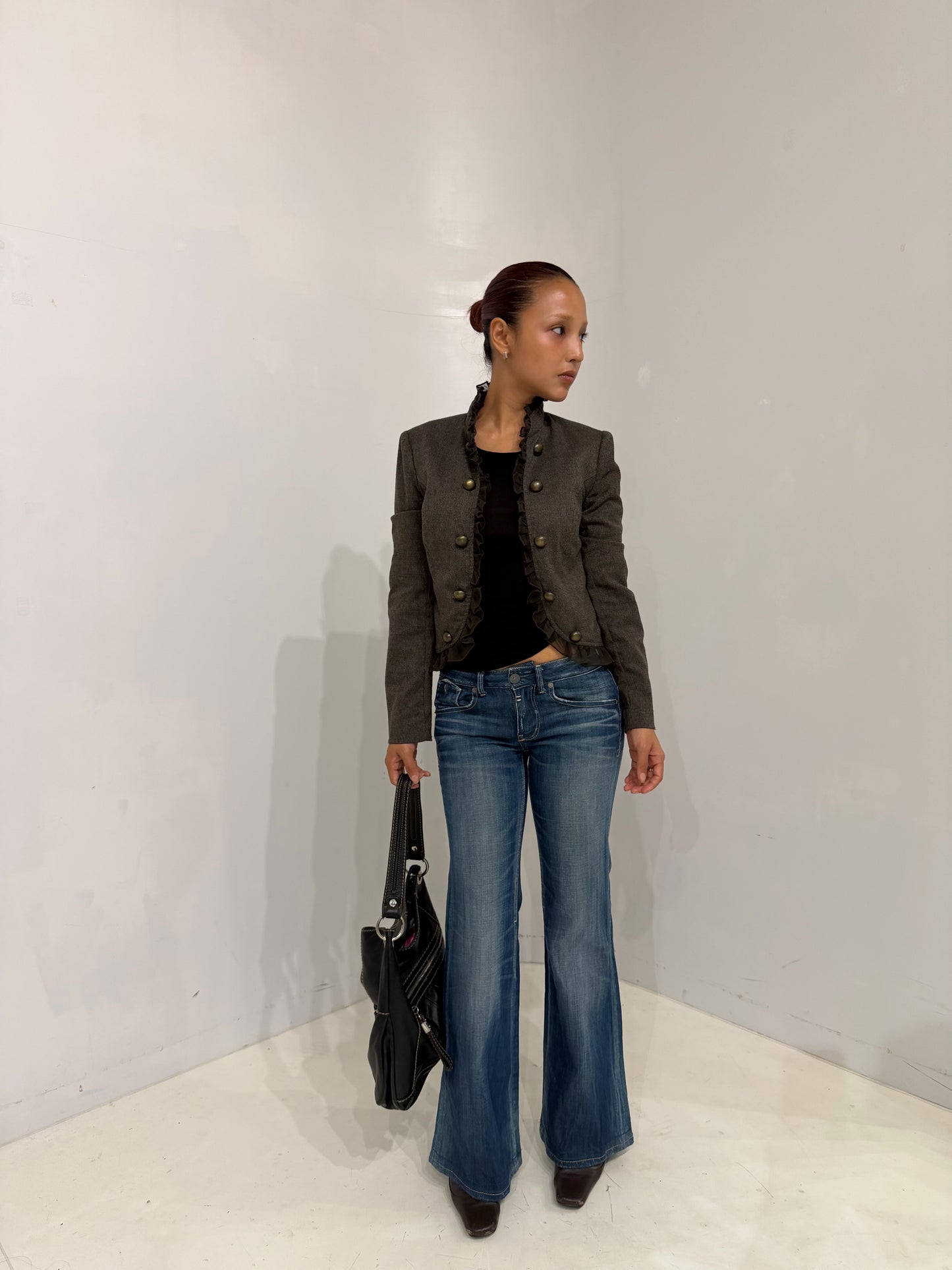 black leather stitch shoulder bag