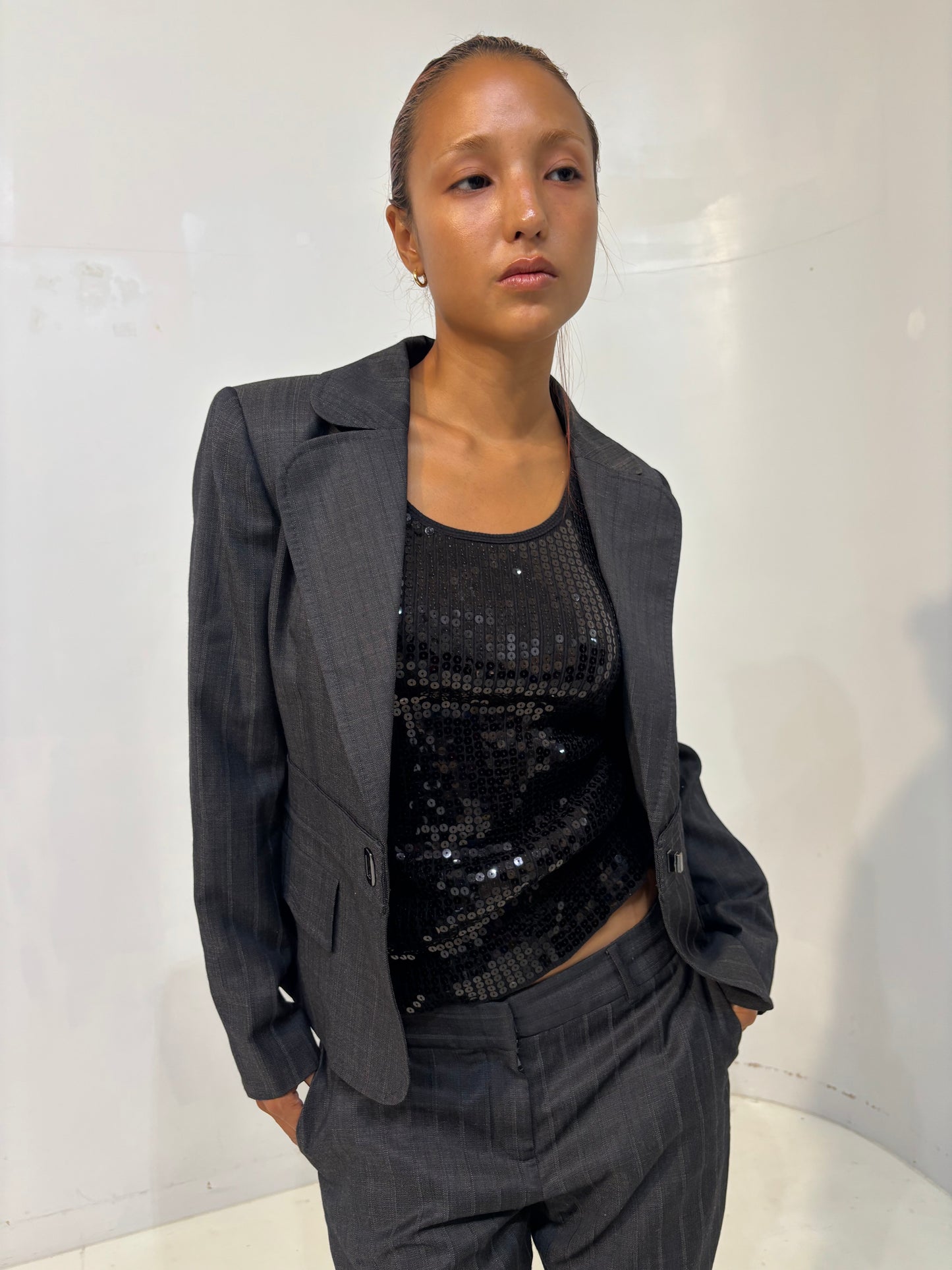 gray striped tailored jacket