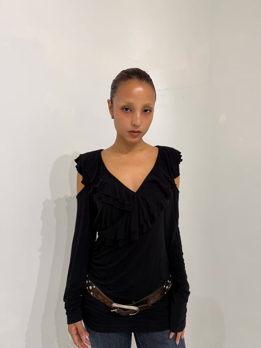 black frilled long sleeve top