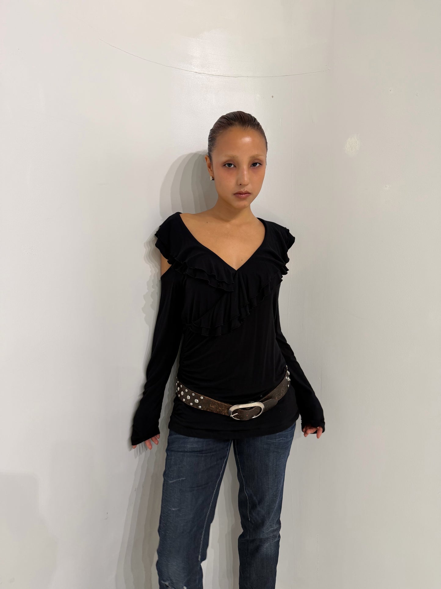 black frilled long sleeve top