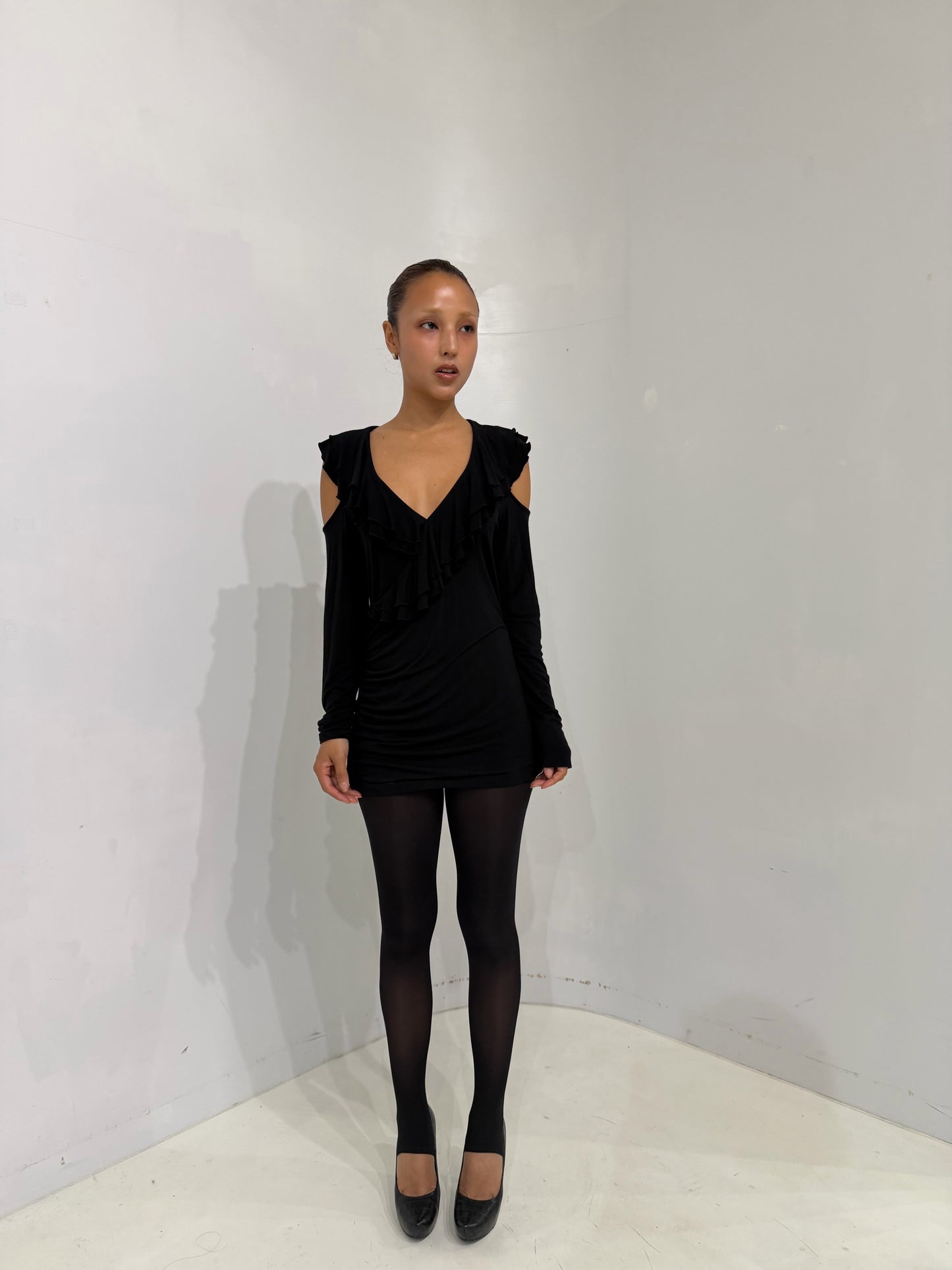 black frilled long sleeve top