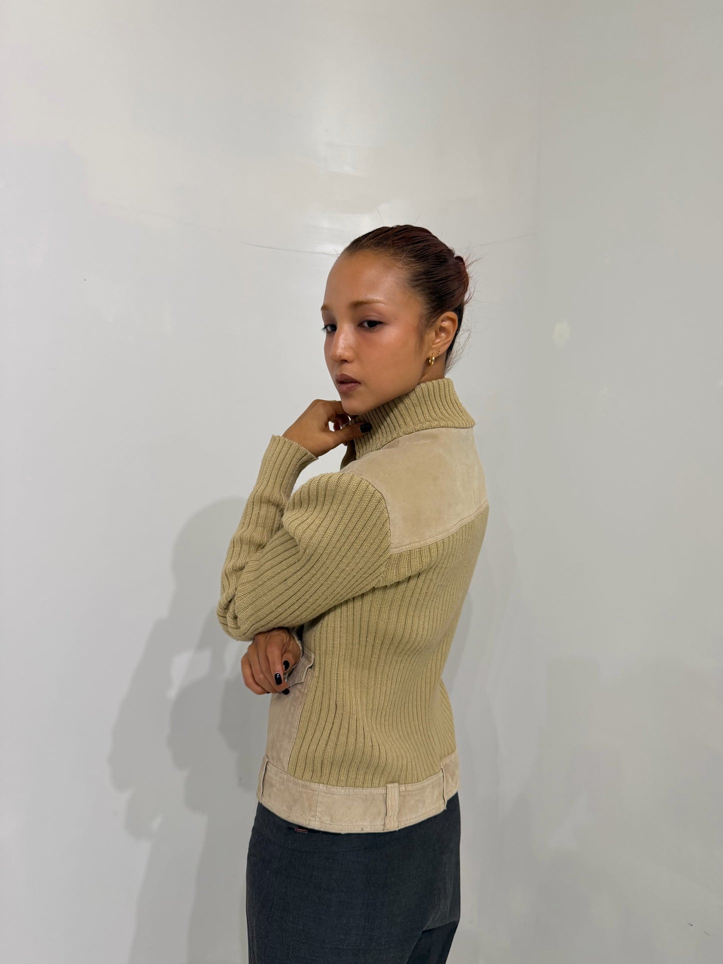 ivory knitted button-up jacket