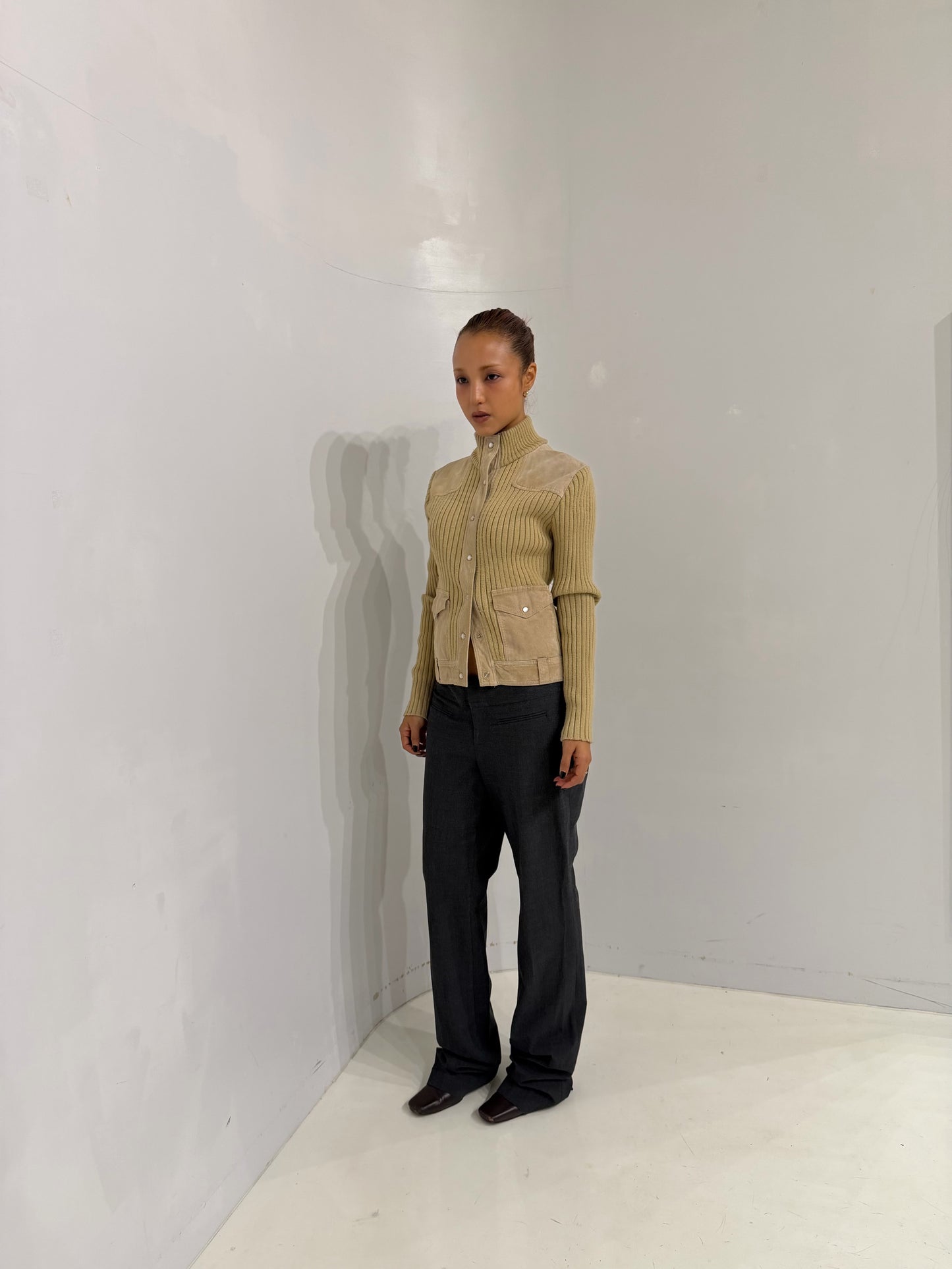 ivory knitted button-up jacket