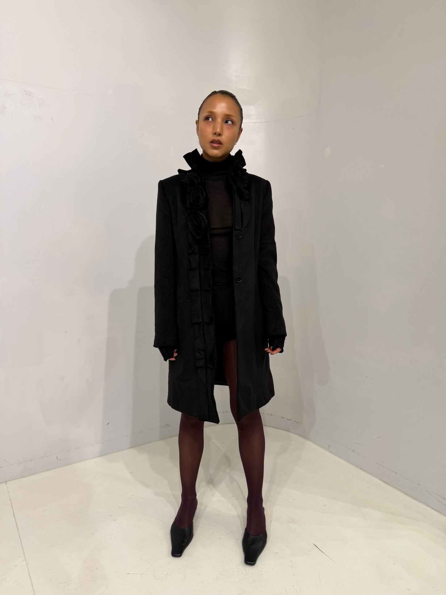 black frill coat