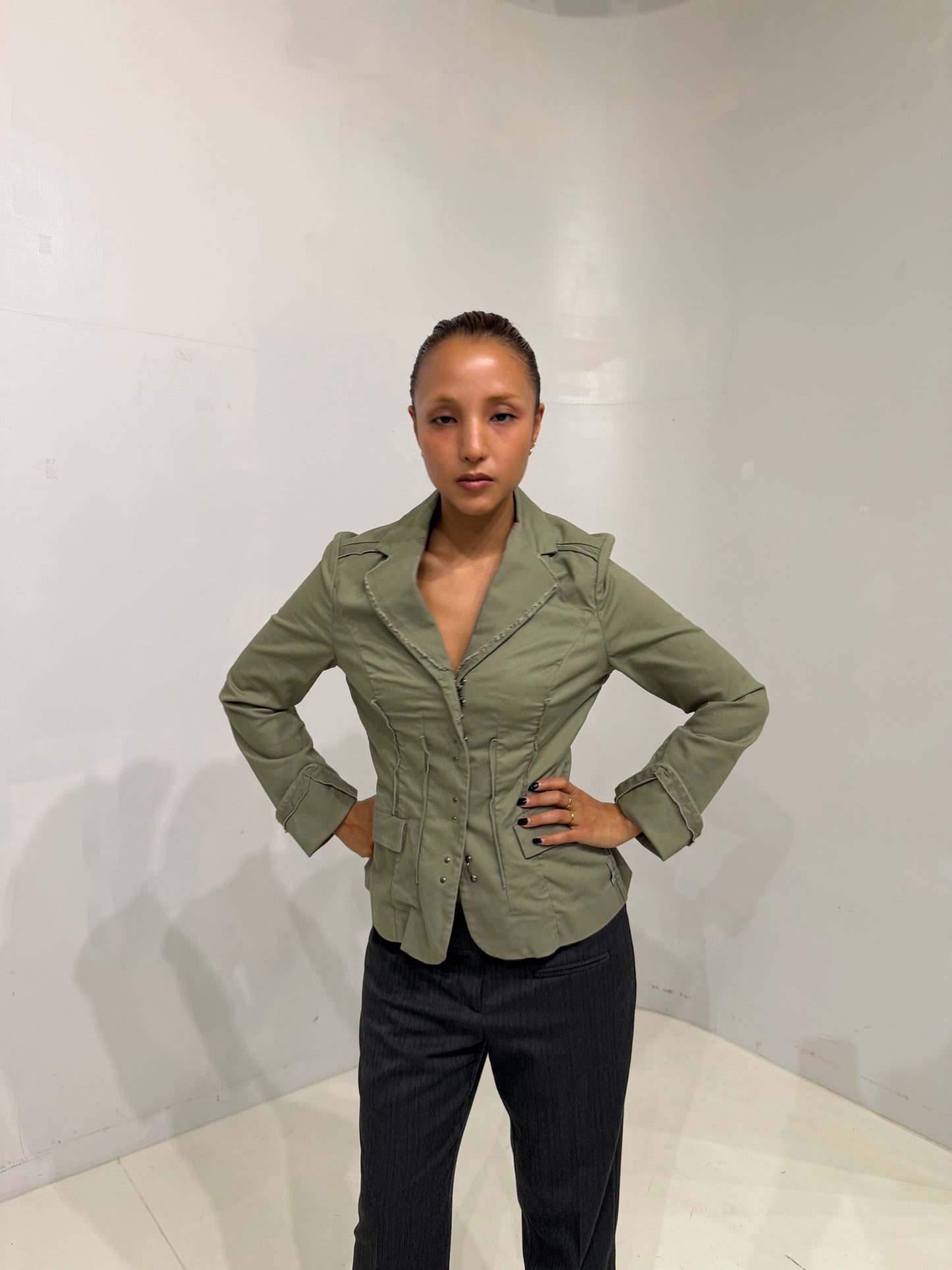 khaki belted jacket