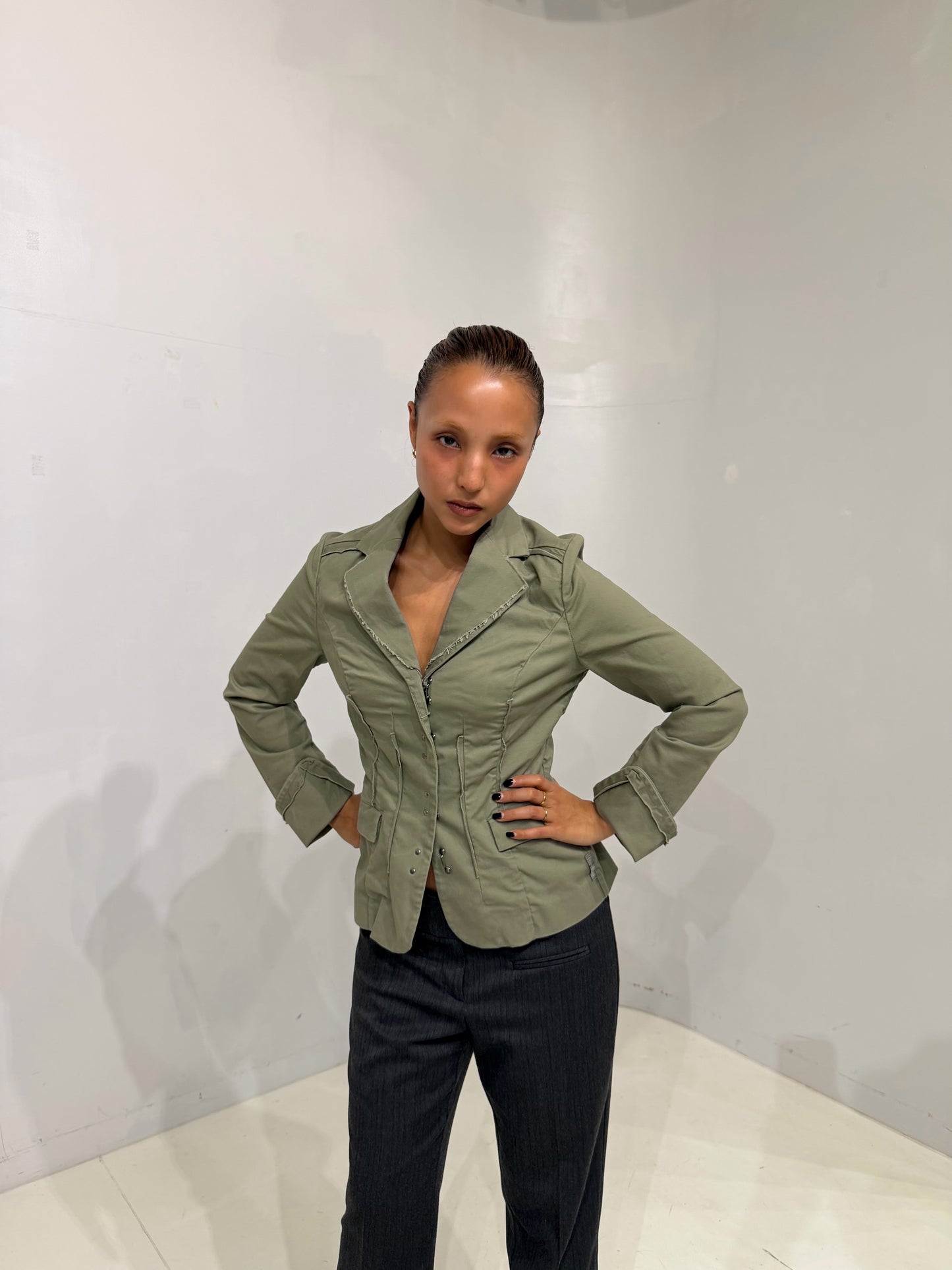 khaki belted jacket