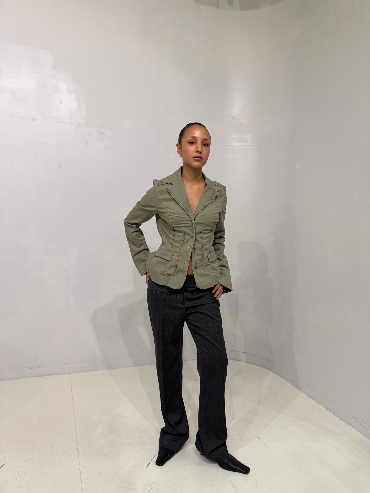khaki belted jacket