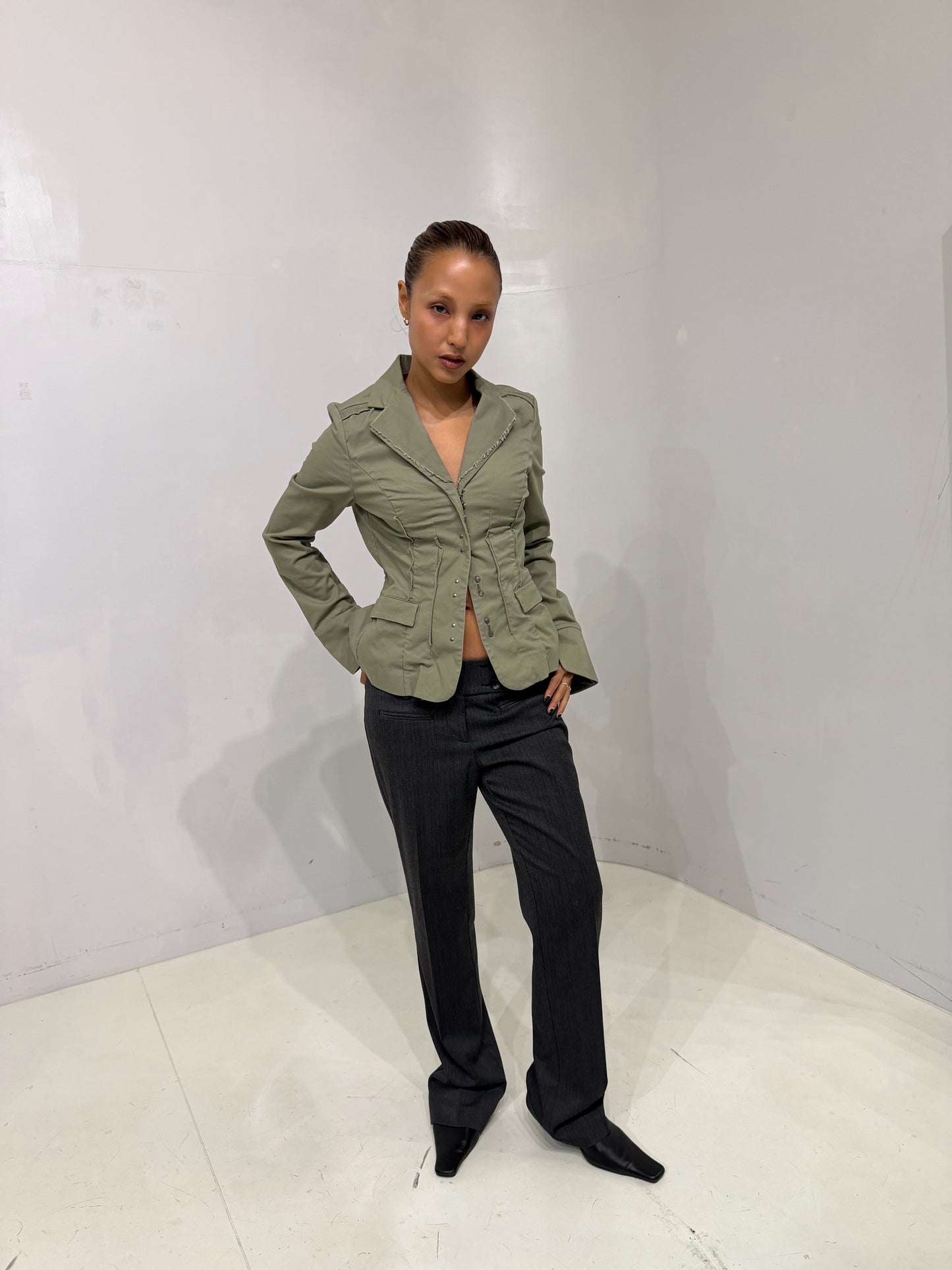 khaki belted jacket