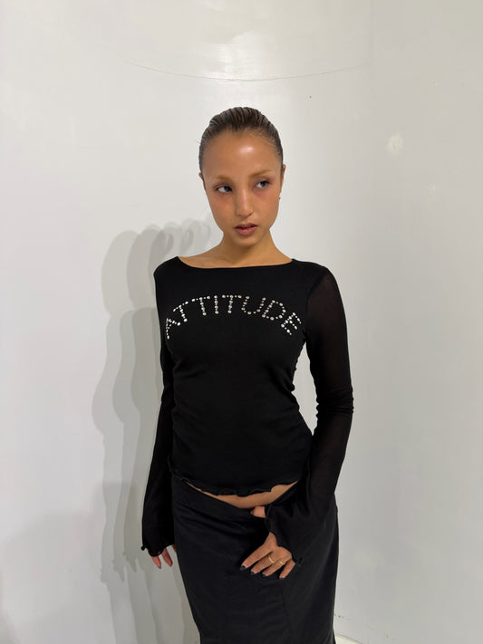 studded long sleeves top