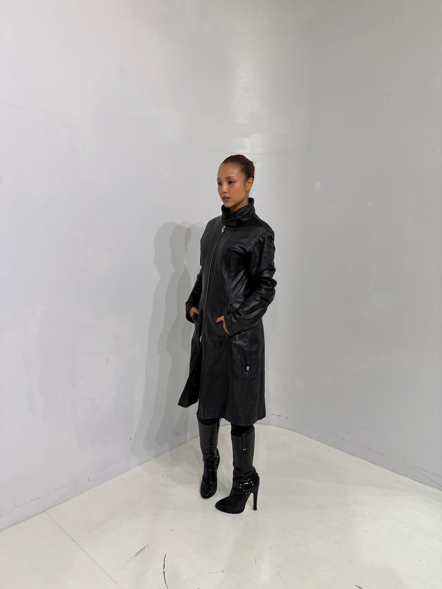 real leather long jacket