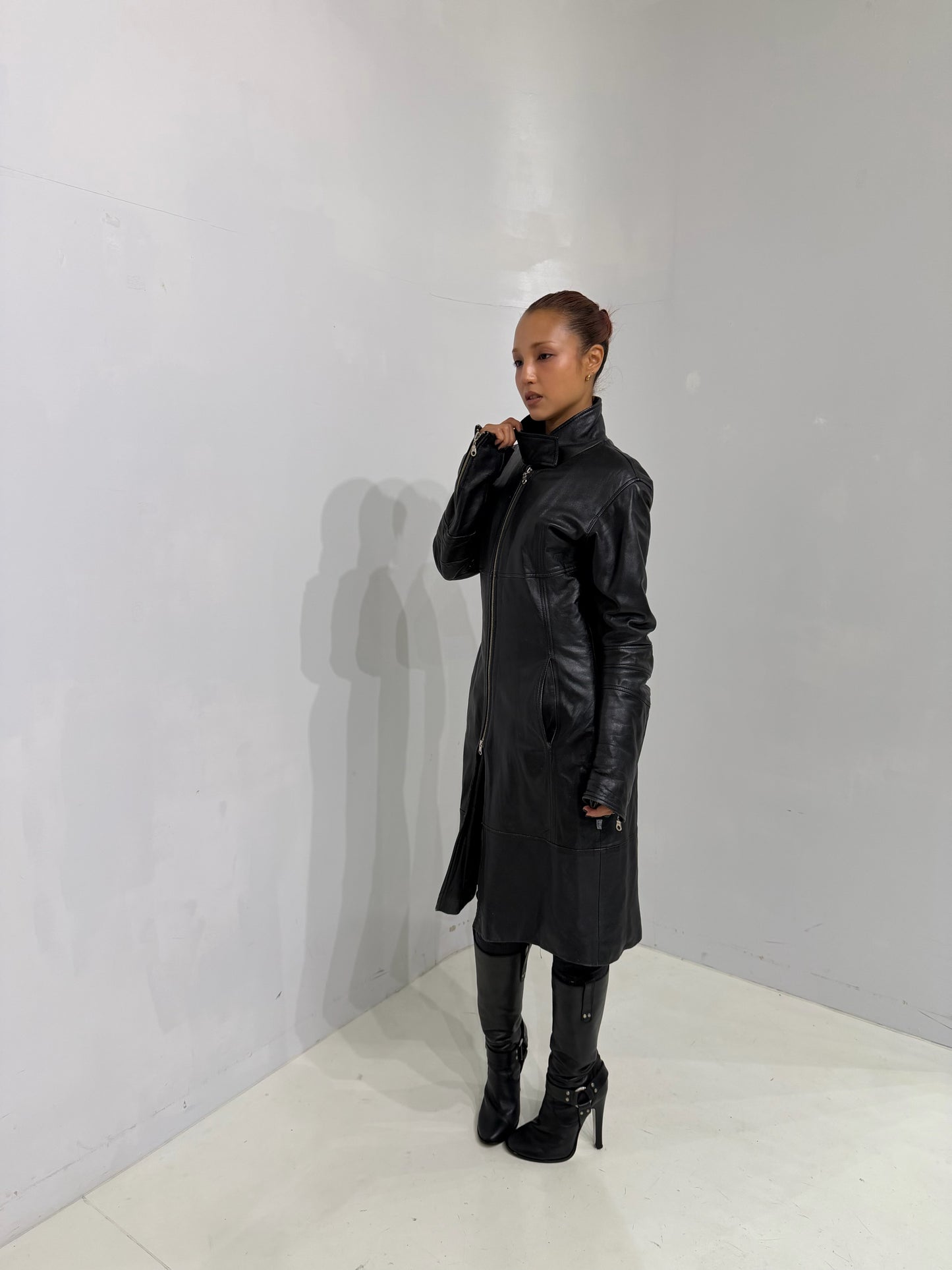 real leather long jacket