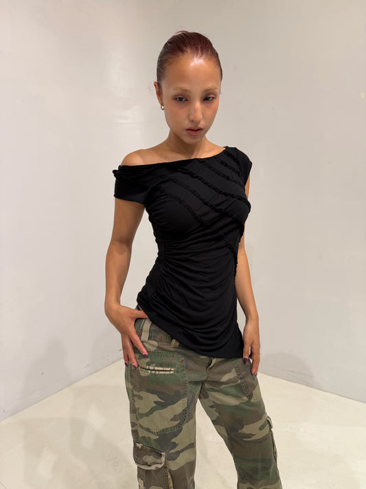 asymmetry black sleeveless top