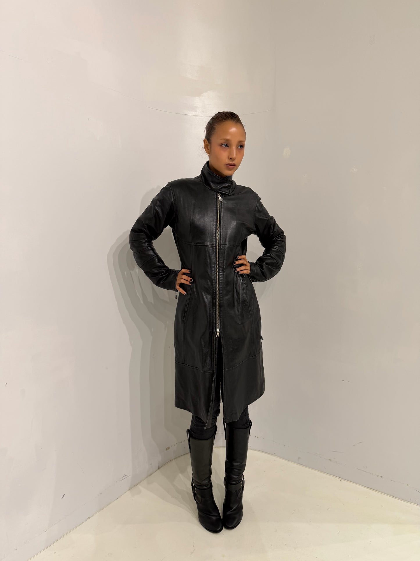 real leather long jacket
