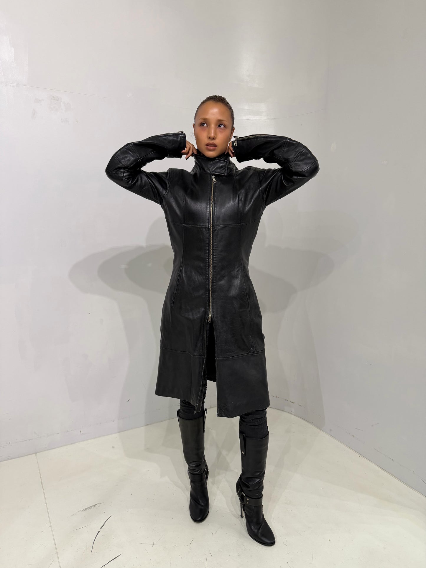 real leather long jacket