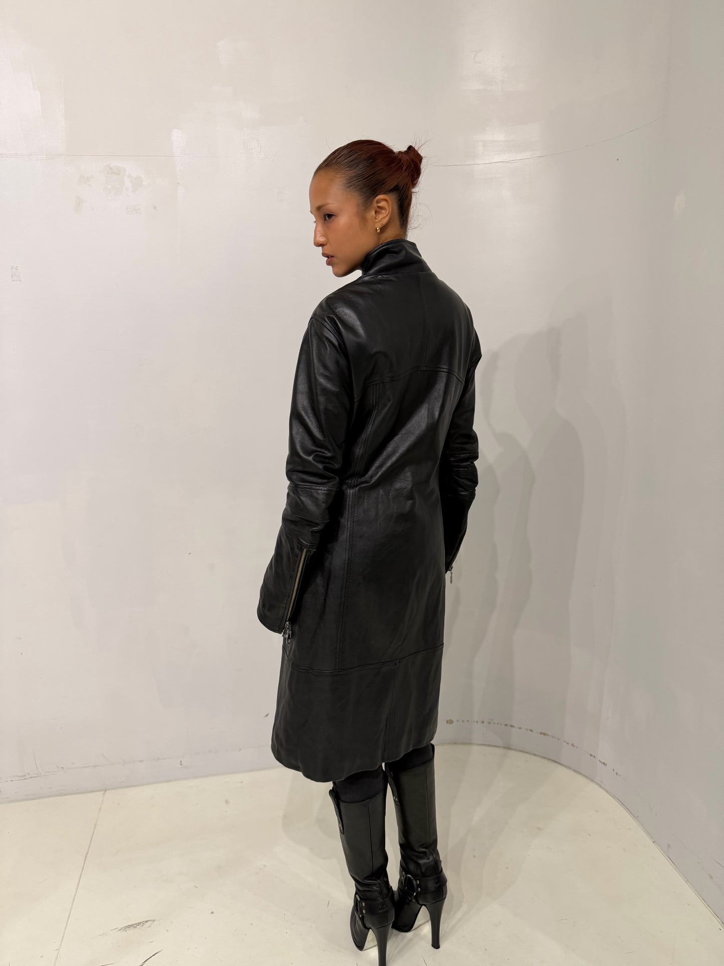 real leather long jacket
