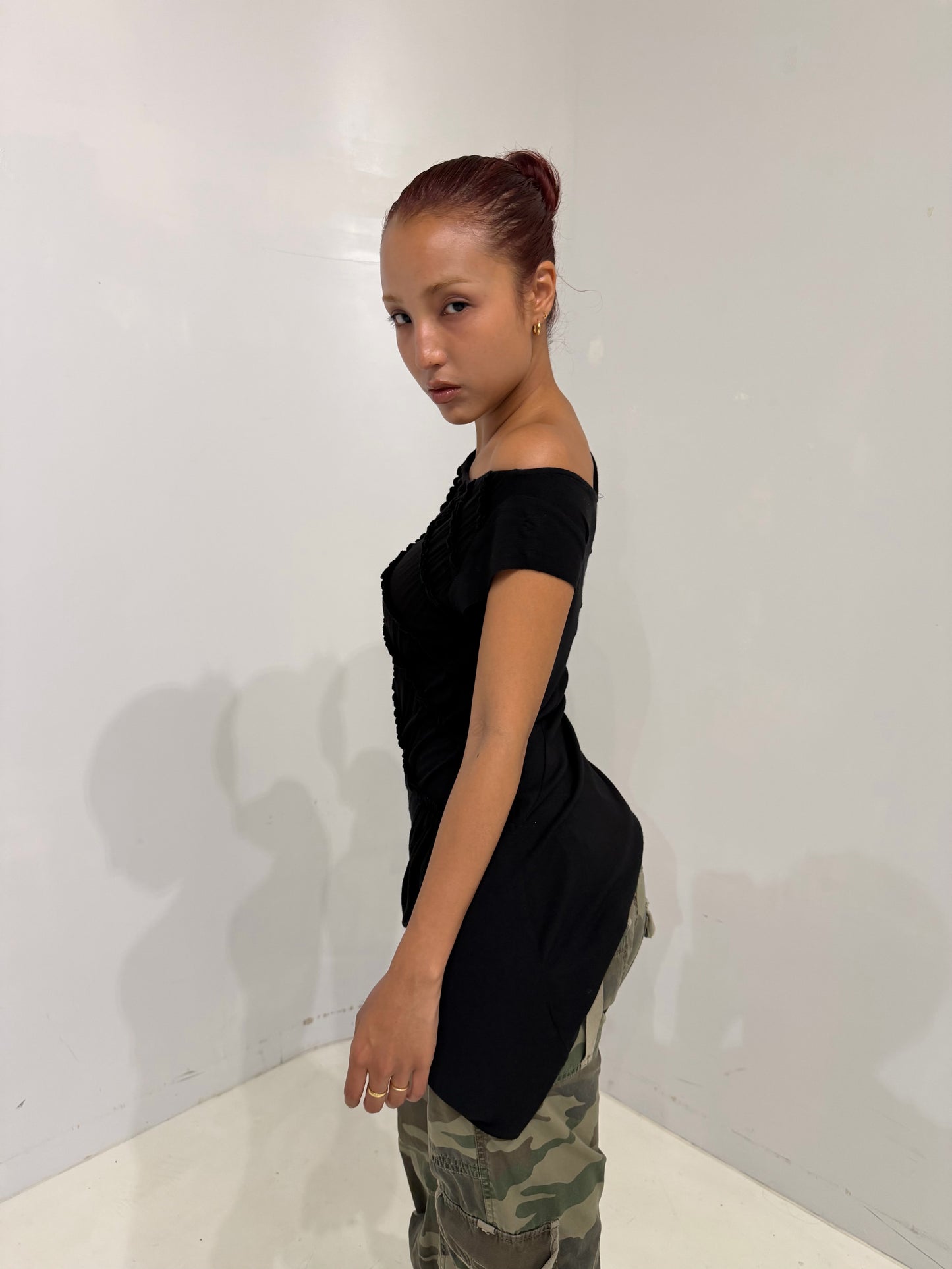 asymmetry black sleeveless top