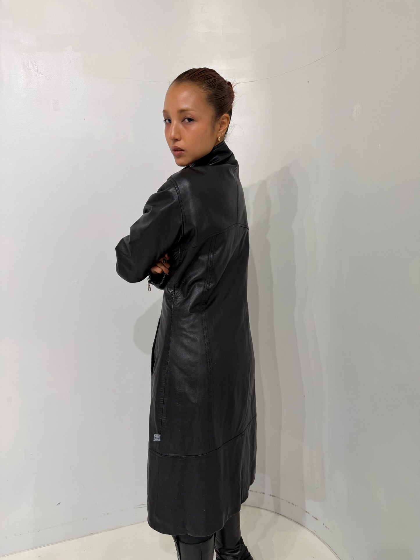 real leather long jacket