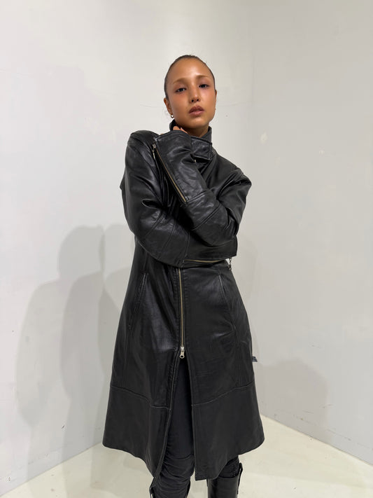 real leather long jacket