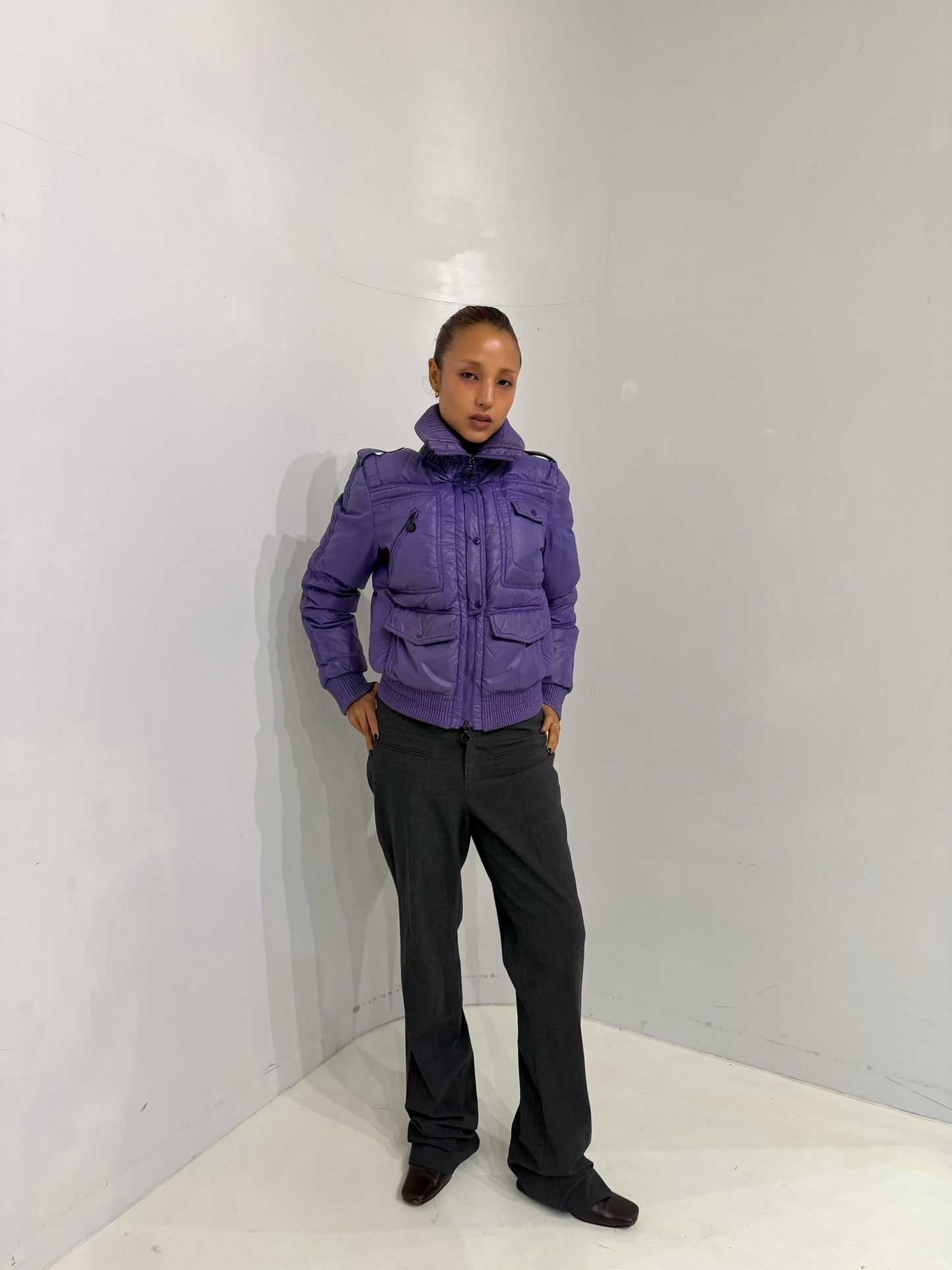 Moncler purple short down jacket
