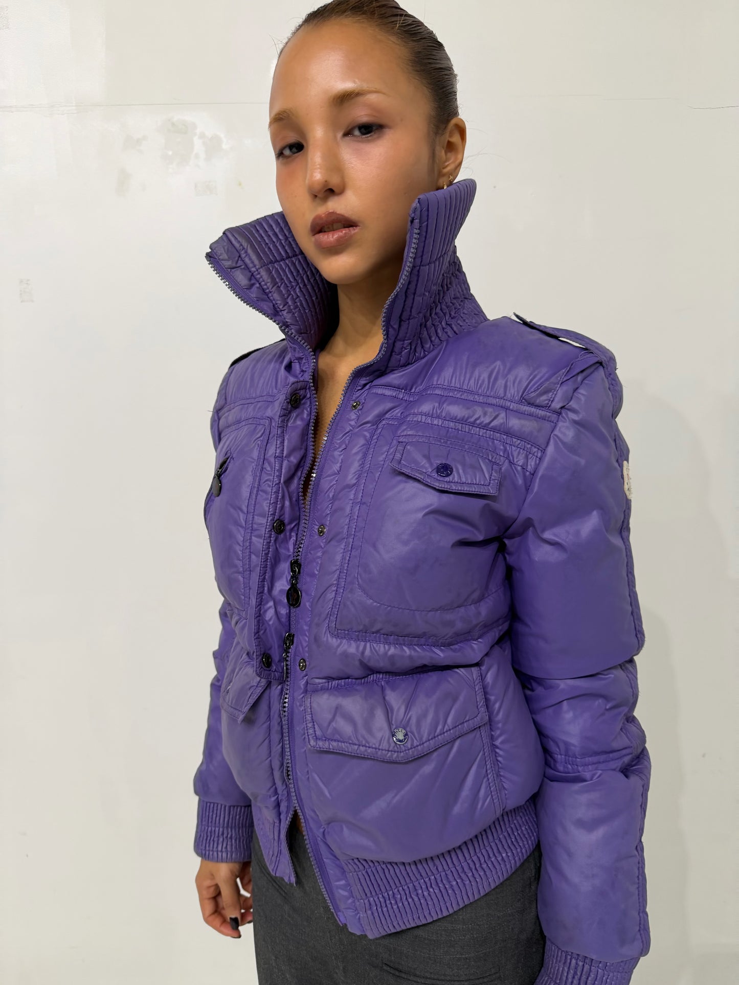 Moncler purple short down jacket