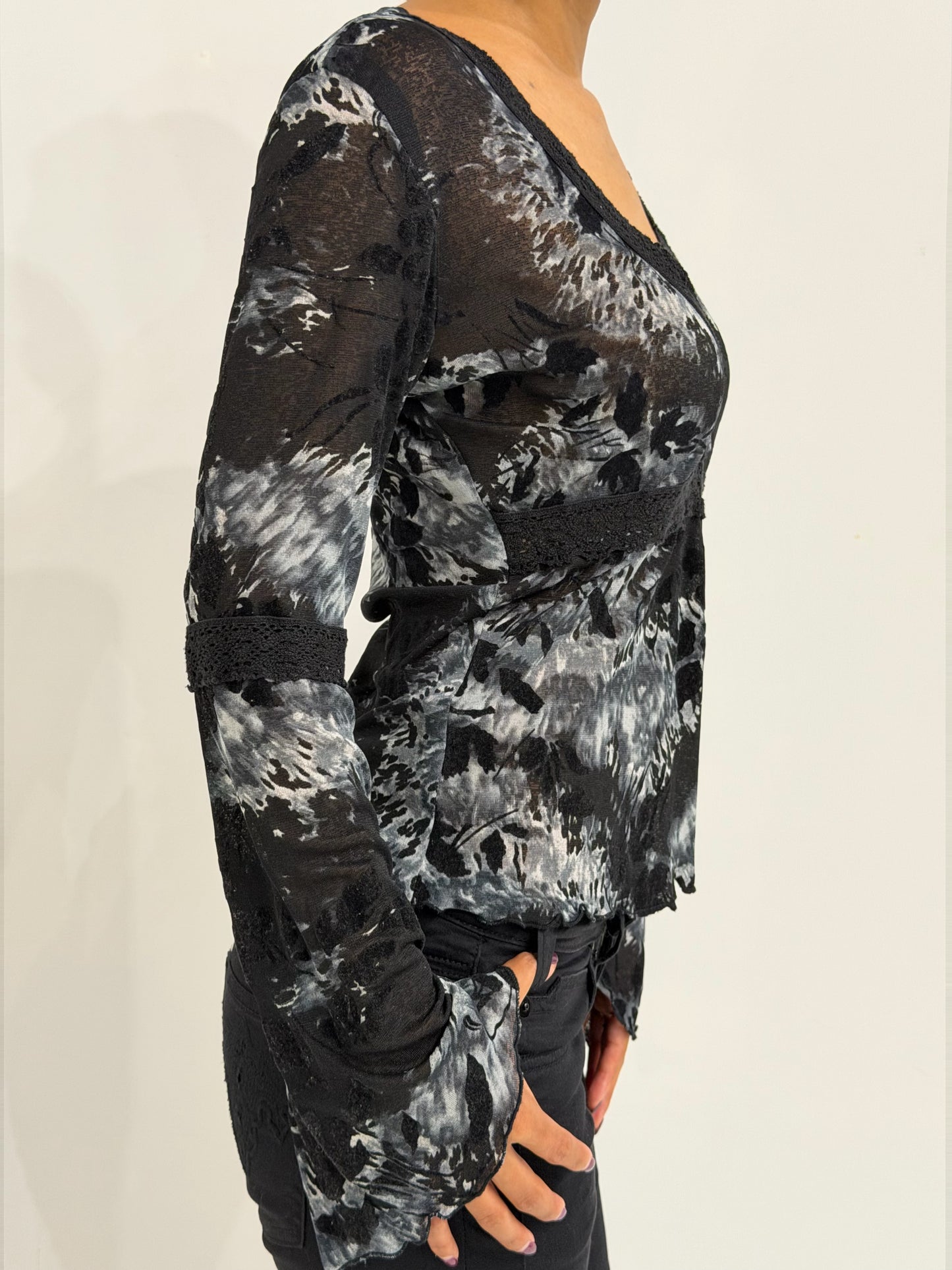 blackgray sheer long sleeve top