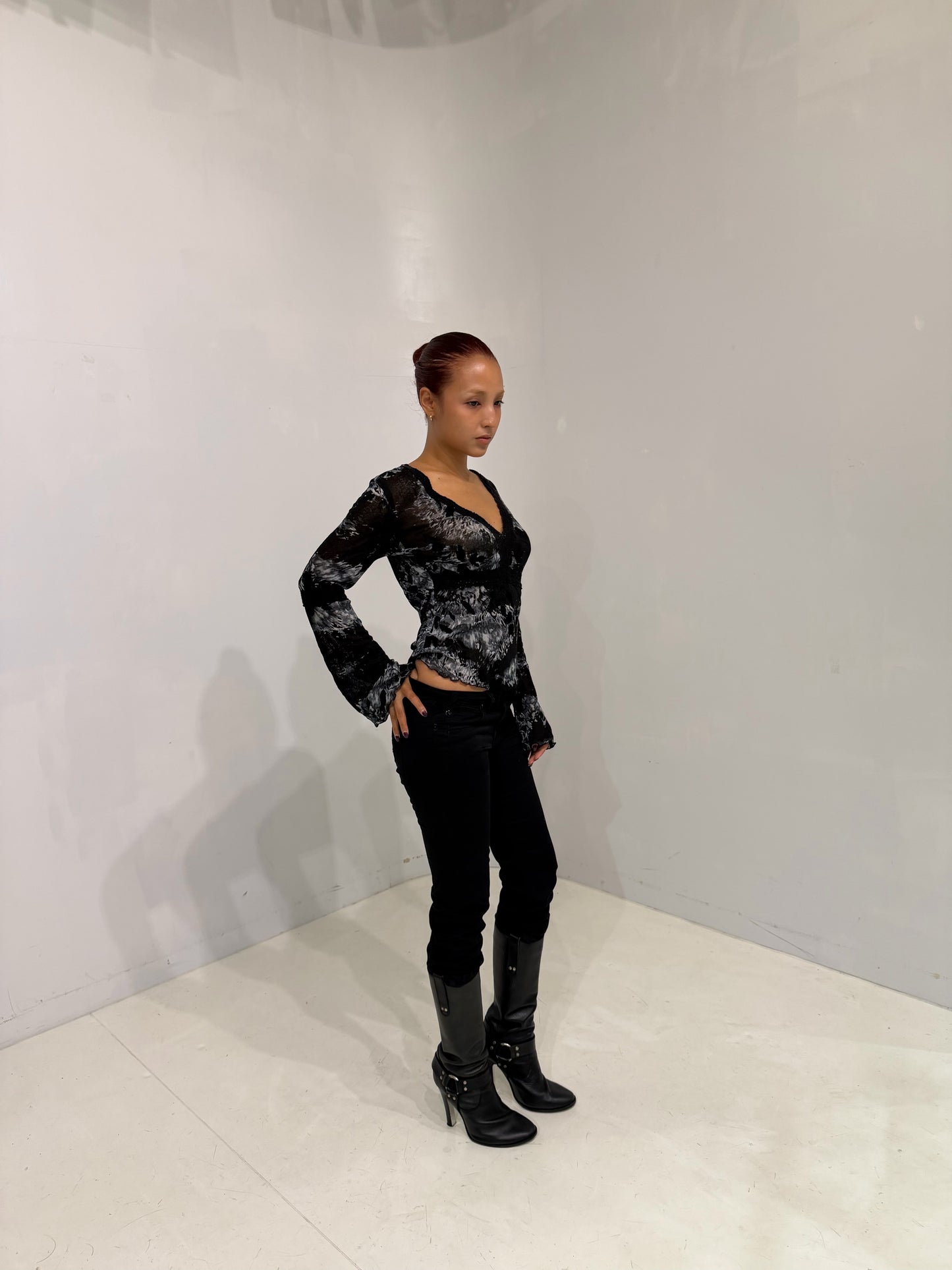 blackgray sheer long sleeve top