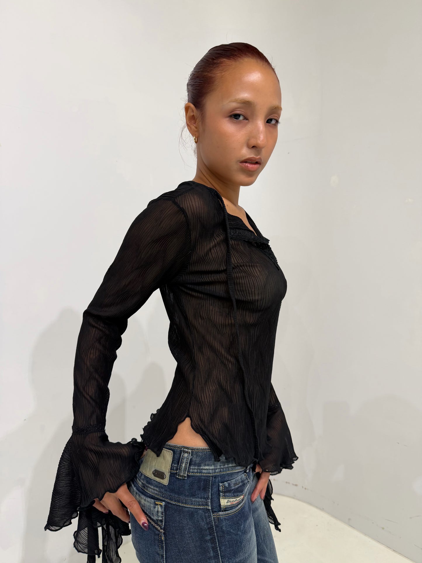 black sheer long-sleeve top