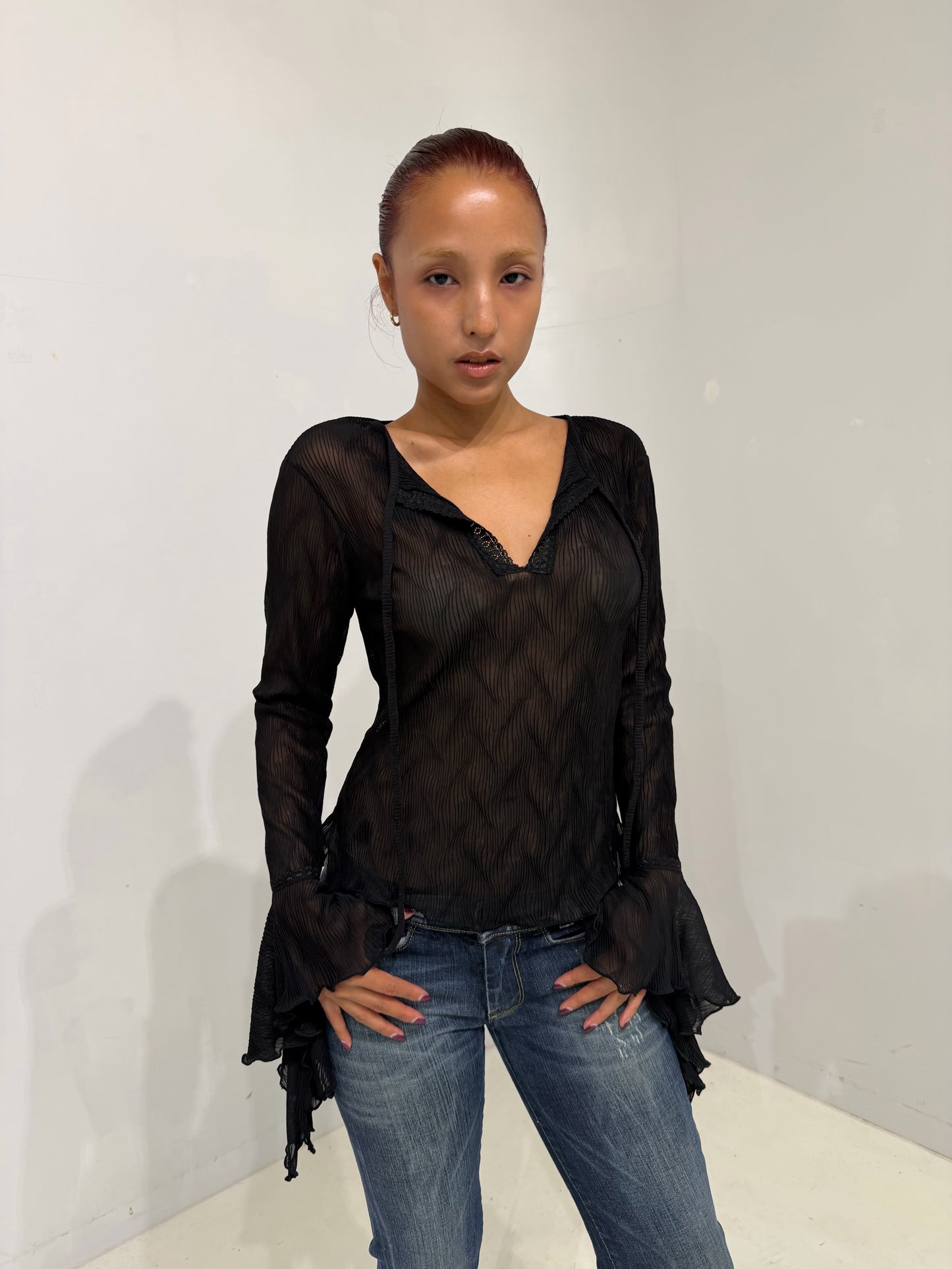 black sheer long-sleeve top