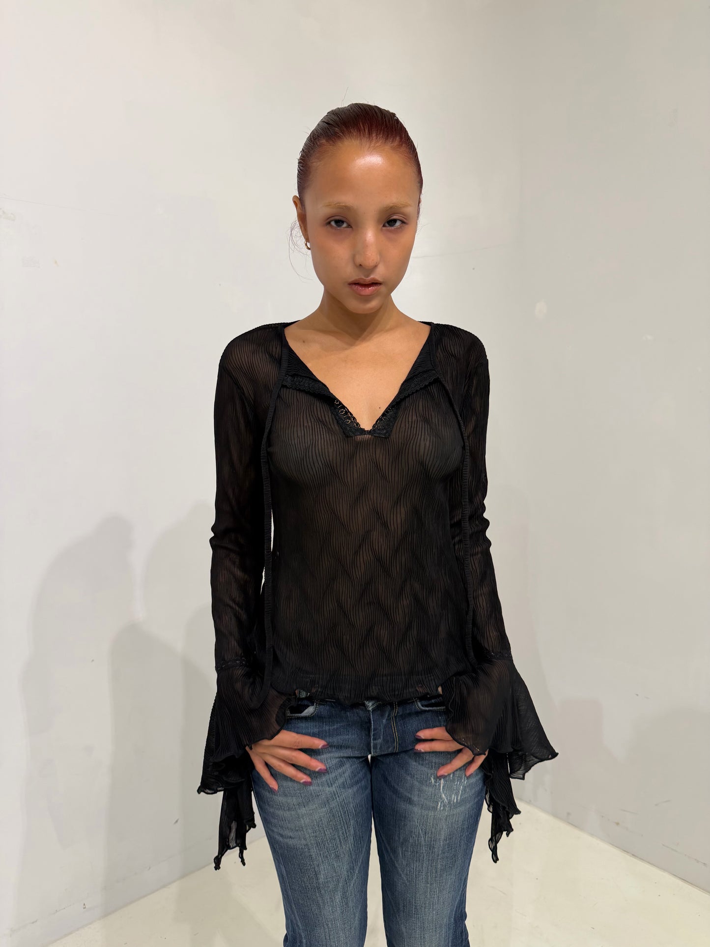 black sheer long-sleeve top