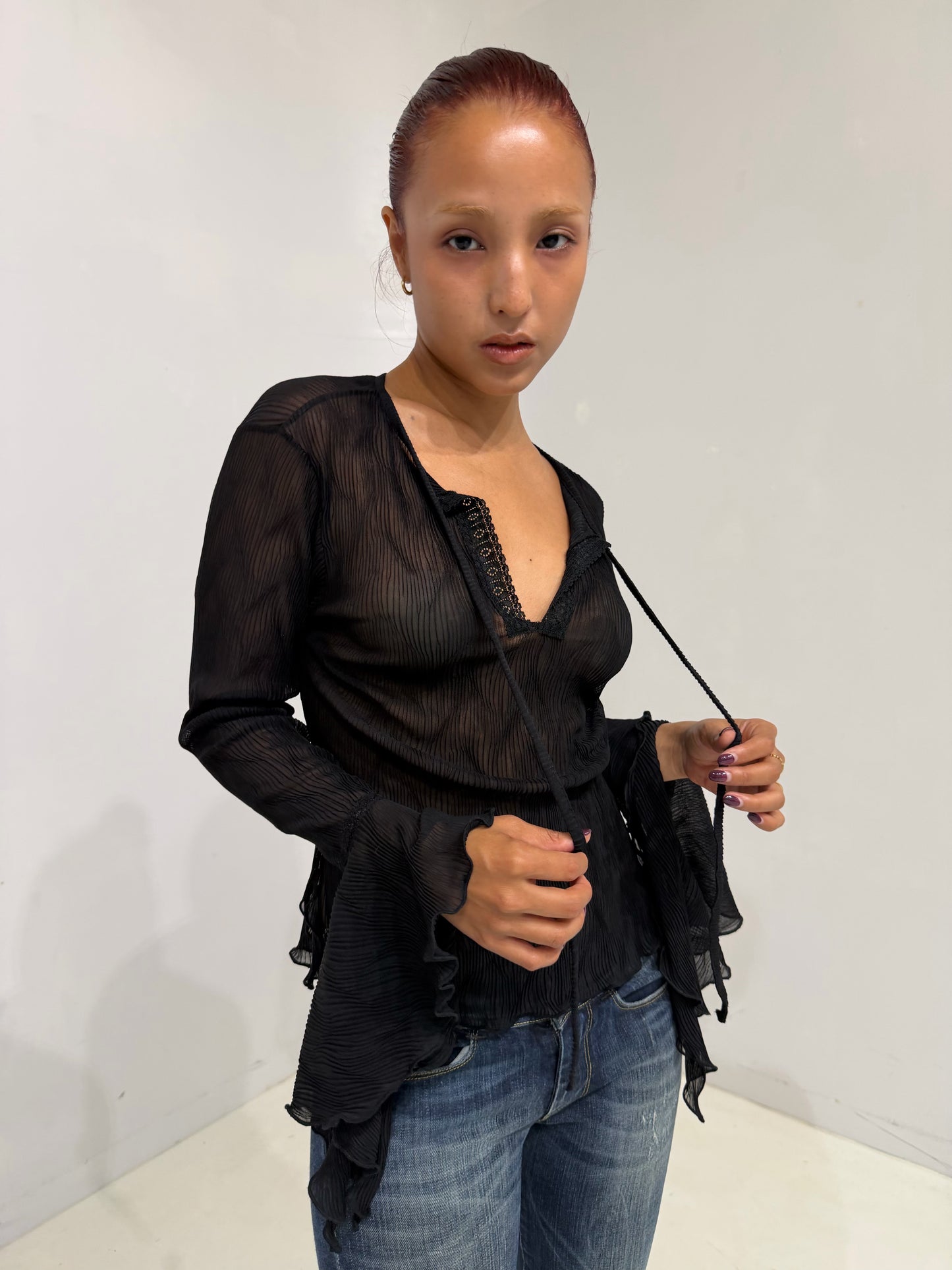 black sheer long-sleeve top