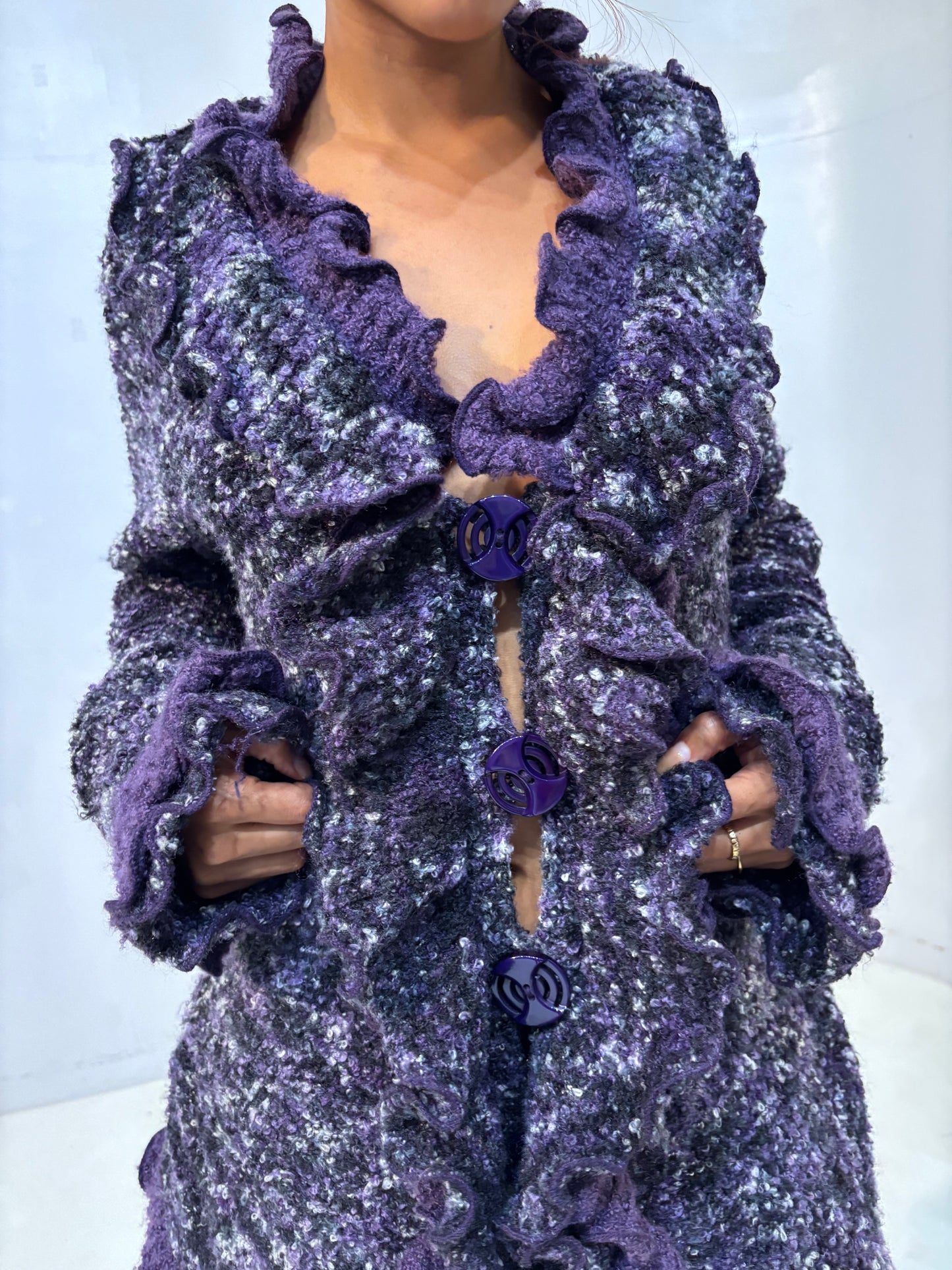 frilled melange knit cardigan(purple)